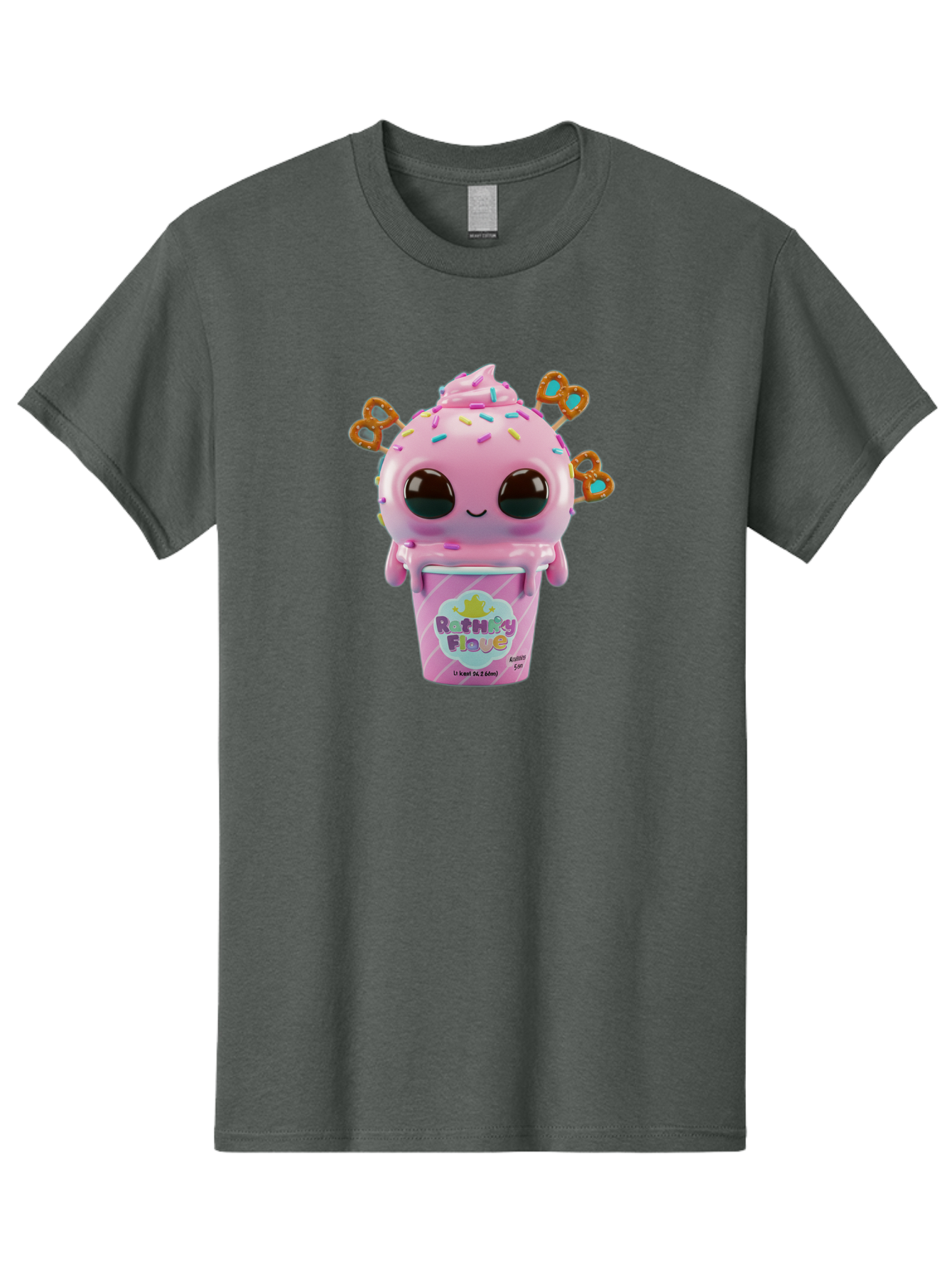 Rattley-Flave Men'S Graphic Tee, 100% Cotton, Comfortable Casual Summer Wear, Machine Washable, Pink Ice Cream, Cartoon Character, Sprinkles, Pretzel, Cute, Sweet Treat, Playful, Ruthy Flave, Colorful, Kawaii Bac361