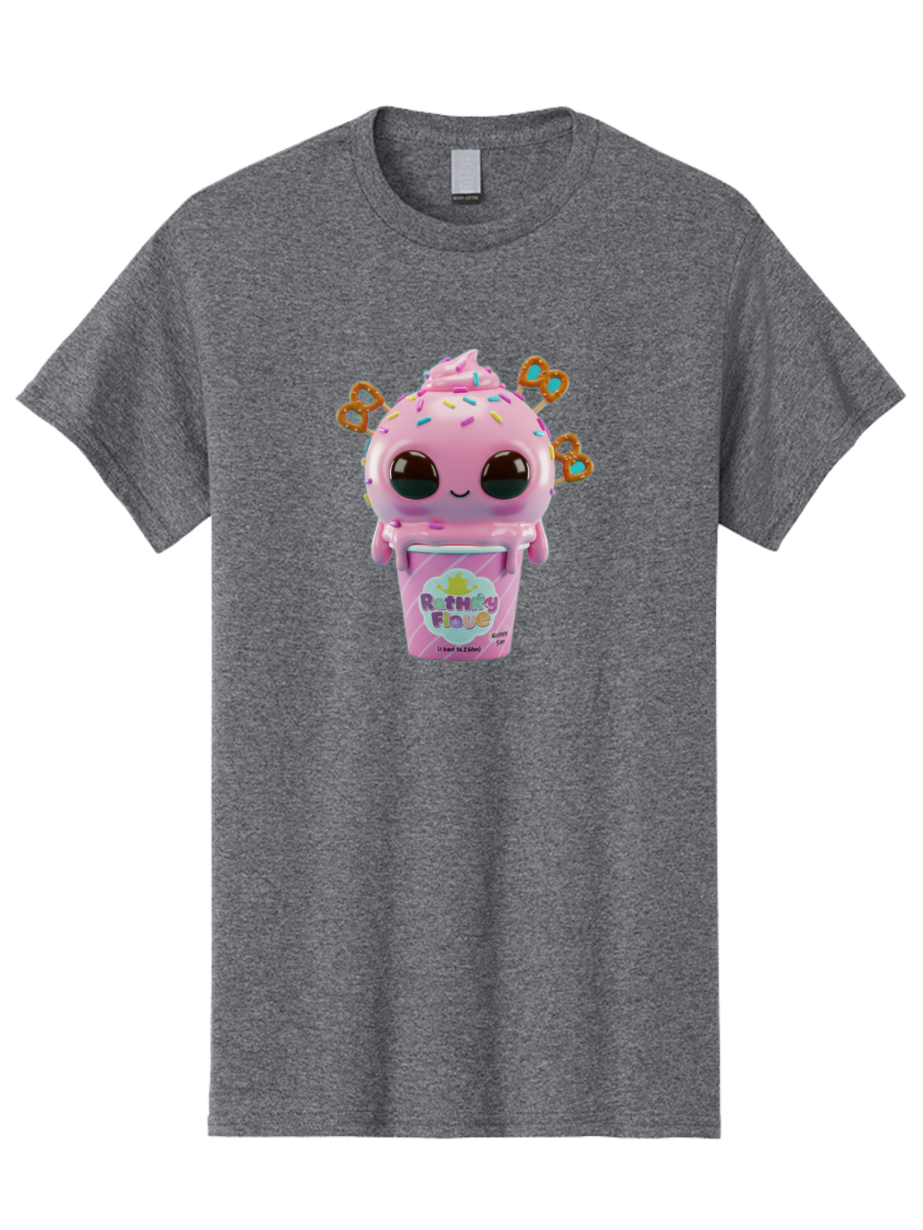 Rattley-Flave Men'S Graphic Tee, 100% Cotton, Comfortable Casual Summer Wear, Machine Washable, Pink Ice Cream, Cartoon Character, Sprinkles, Pretzel, Cute, Sweet Treat, Playful, Ruthy Flave, Colorful, Kawaii Bac361