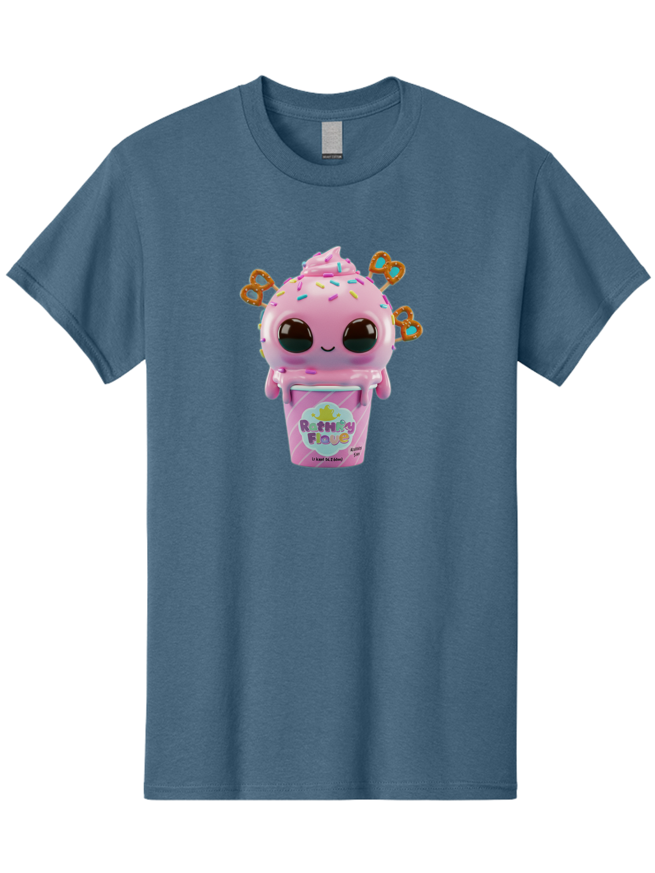Rattley-Flave Men'S Graphic Tee, 100% Cotton, Comfortable Casual Summer Wear, Machine Washable, Pink Ice Cream, Cartoon Character, Sprinkles, Pretzel, Cute, Sweet Treat, Playful, Ruthy Flave, Colorful, Kawaii Bac361