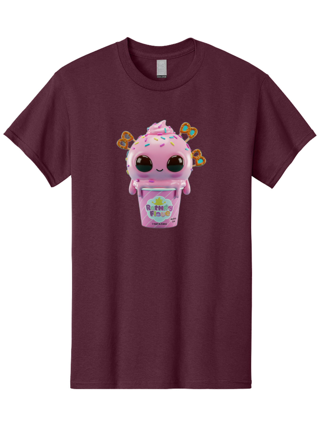 Rattley-Flave Men'S Graphic Tee, 100% Cotton, Comfortable Casual Summer Wear, Machine Washable, Pink Ice Cream, Cartoon Character, Sprinkles, Pretzel, Cute, Sweet Treat, Playful, Ruthy Flave, Colorful, Kawaii Bac361
