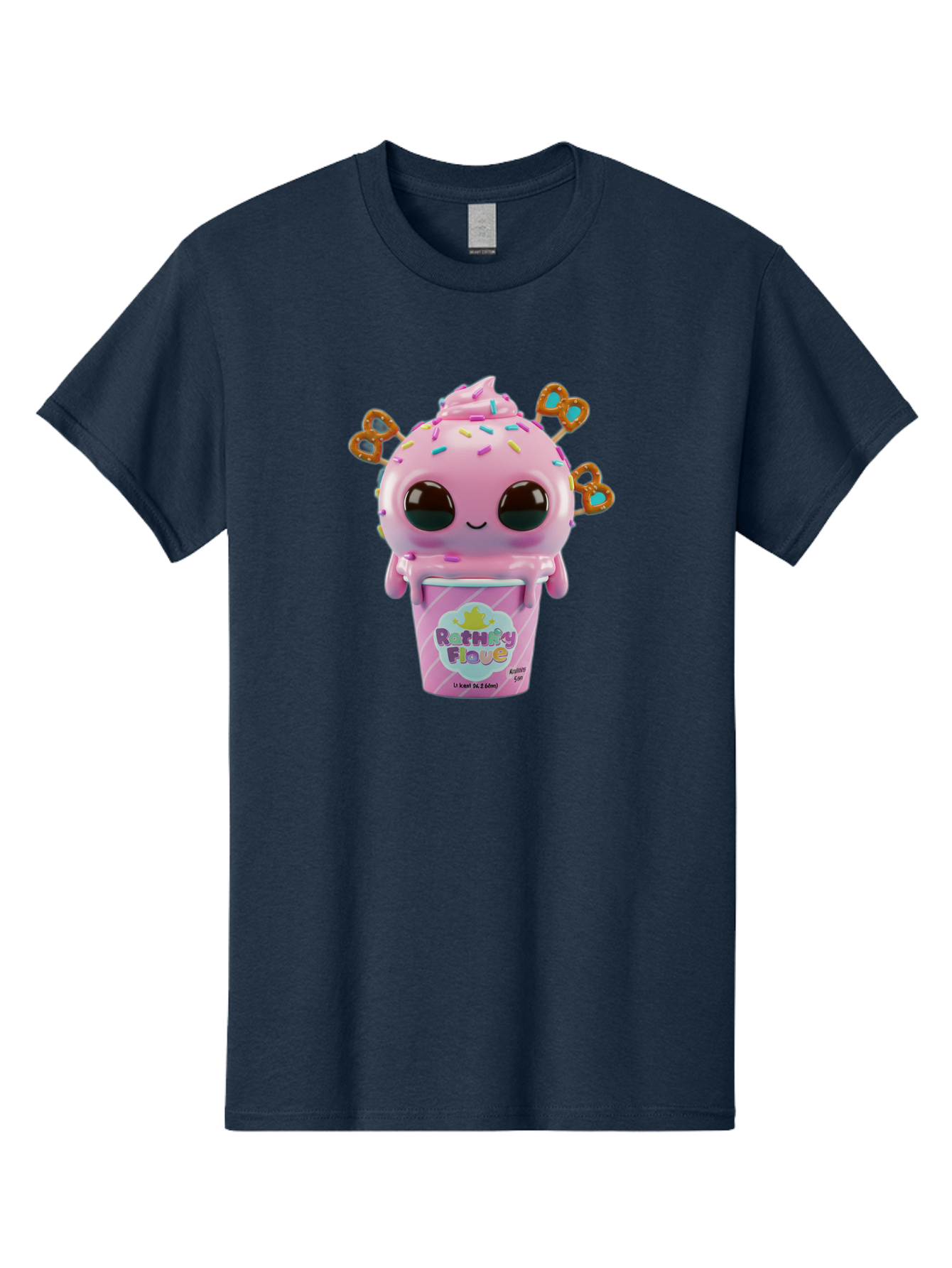 Rattley-Flave Men'S Graphic Tee, 100% Cotton, Comfortable Casual Summer Wear, Machine Washable, Pink Ice Cream, Cartoon Character, Sprinkles, Pretzel, Cute, Sweet Treat, Playful, Ruthy Flave, Colorful, Kawaii Bac361