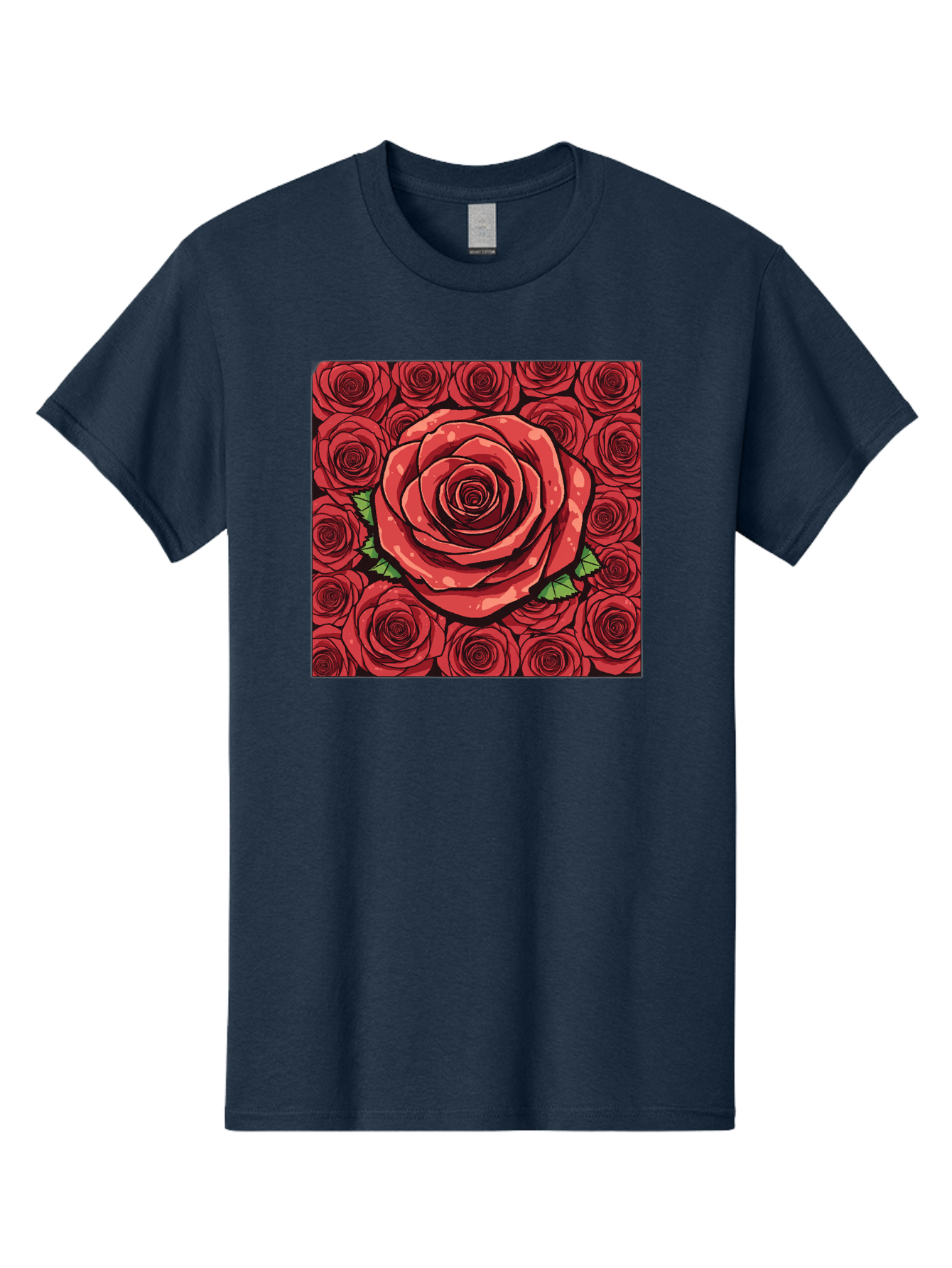 Red-Roses Men'S Graphic Tee, 100% Cotton, Comfortable Casual Summer Wear, Machine Washable, Red Roses, Floral Pattern, Love Symbol, Romance, Beauty, Flowers, Vibrant Petals, Green Leaves, Pop Art Design, Bold Graphics Bac366