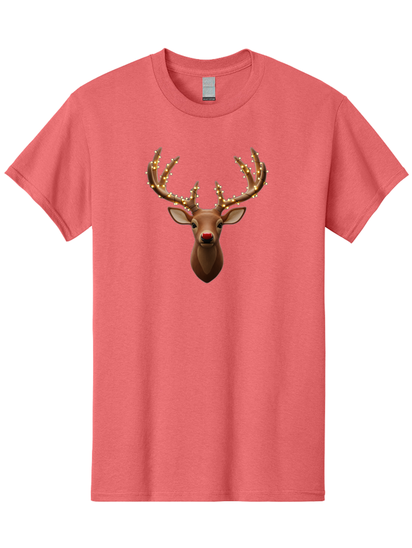 Reindeer-With-Lights Men'S Graphic Tee, 100% Cotton, Comfortable Casual Summer Wear, Machine Washable, Reindeer With Festive Lights, Christmas Decorations, Holiday Symbolism, Rudolph The Red-Nosed Reindeer, Winter Wonderland, Merry Christmas, Bac369
