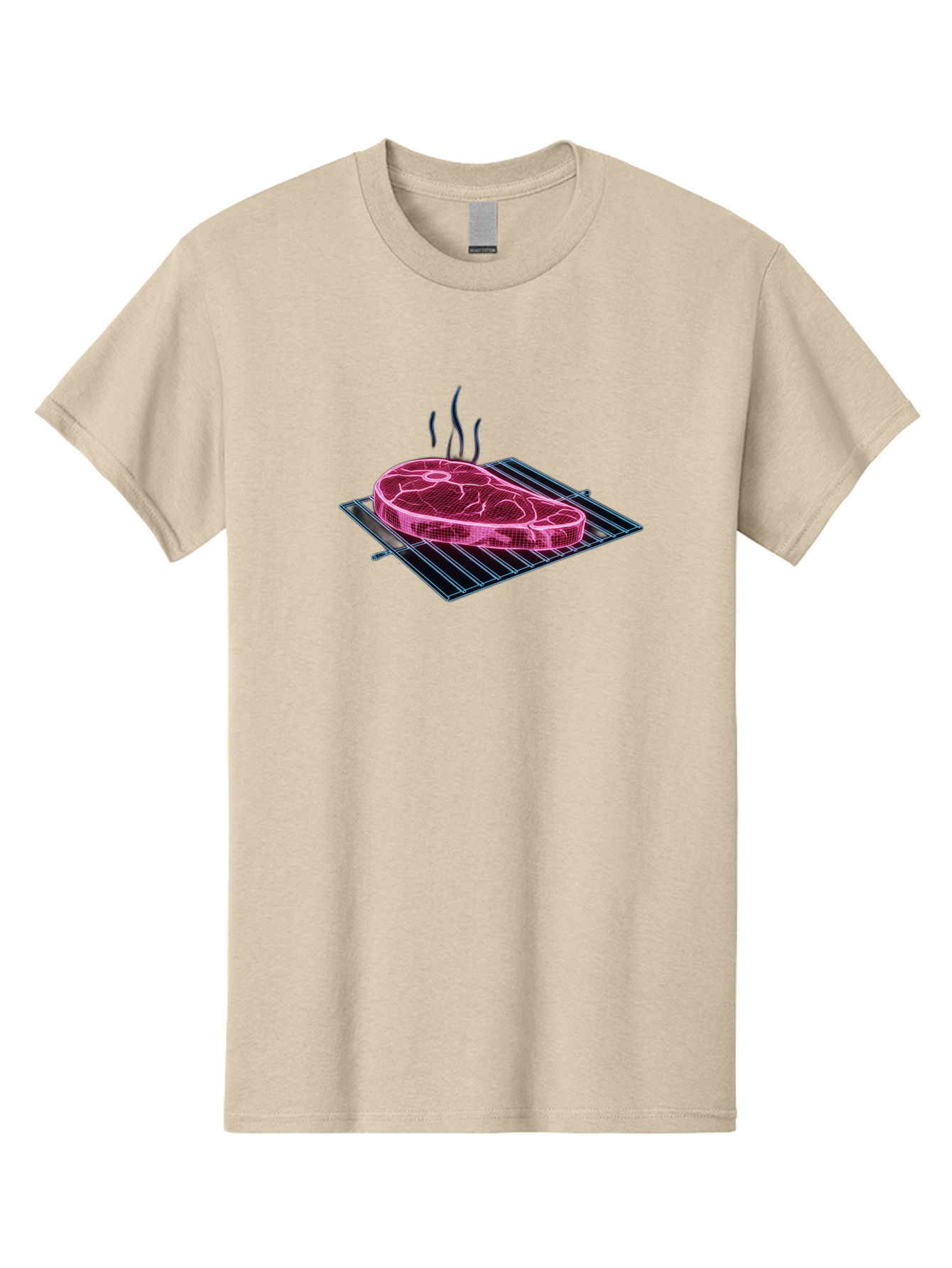 Ribeye-Steak Men'S Graphic Tee, 100% Cotton, Comfortable Casual Summer Wear, Machine Washable, Steak On Grill, Grilled Ribeye, Barbecue, Steak Dinner, Savory Meat, Culinary Art, Food Illustration, Grid Pattern Bac372