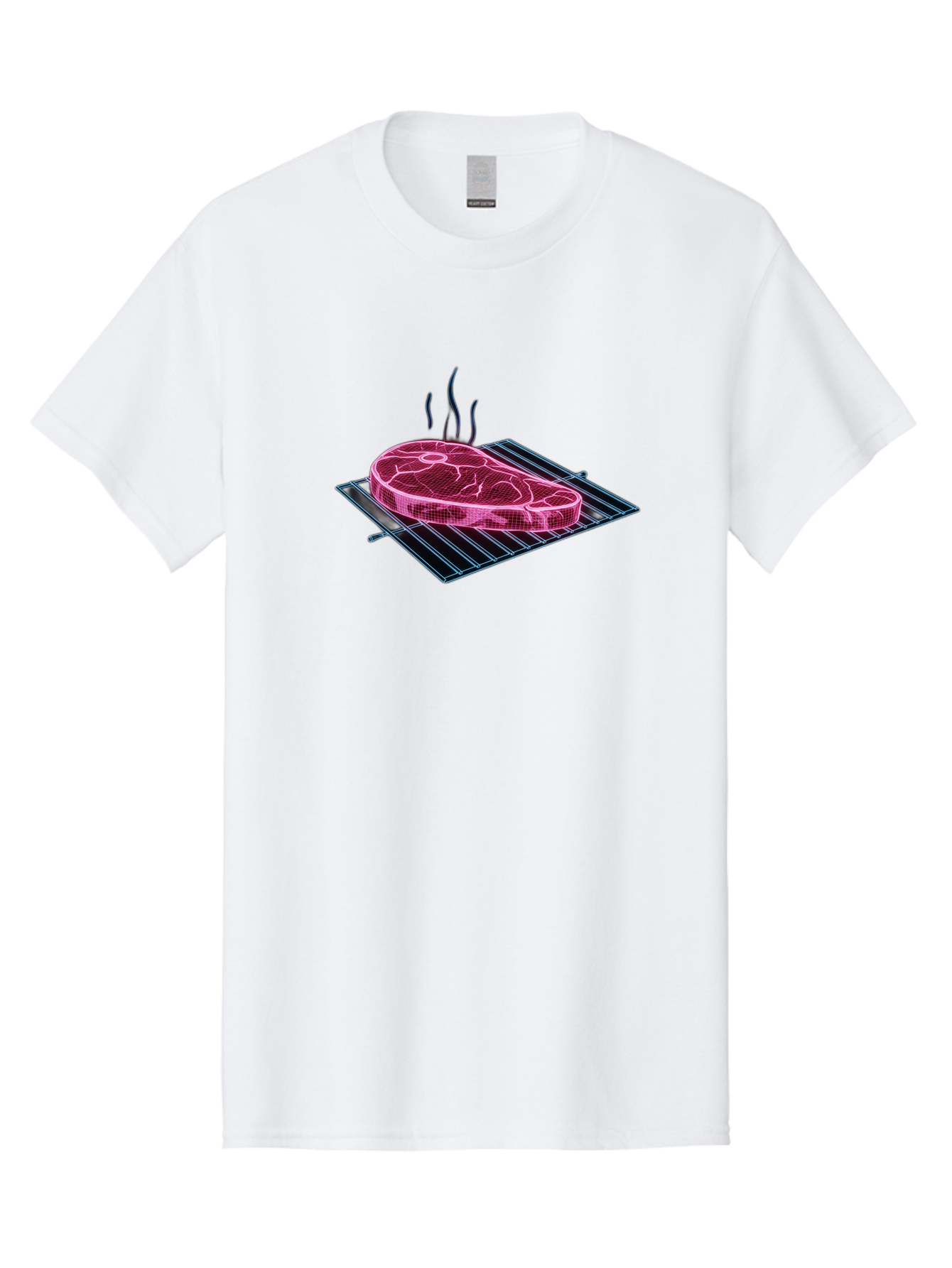 Ribeye-Steak Men'S Graphic Tee, 100% Cotton, Comfortable Casual Summer Wear, Machine Washable, Steak On Grill, Grilled Ribeye, Barbecue, Steak Dinner, Savory Meat, Culinary Art, Food Illustration, Grid Pattern Bac372