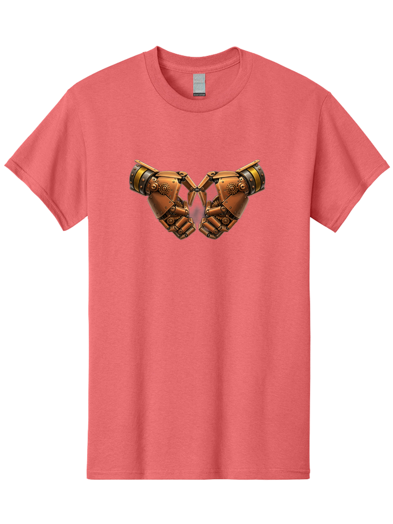 Robot-Hands Men'S Graphic Tee, 100% Cotton, Comfortable Casual Summer Wear, Machine Washable, Robotic Hands, Steampunk Design, Mechanical Fingers, Gear Details, Bronze Finish, Industrial Look, Futuristic, Robotic Love Bac374