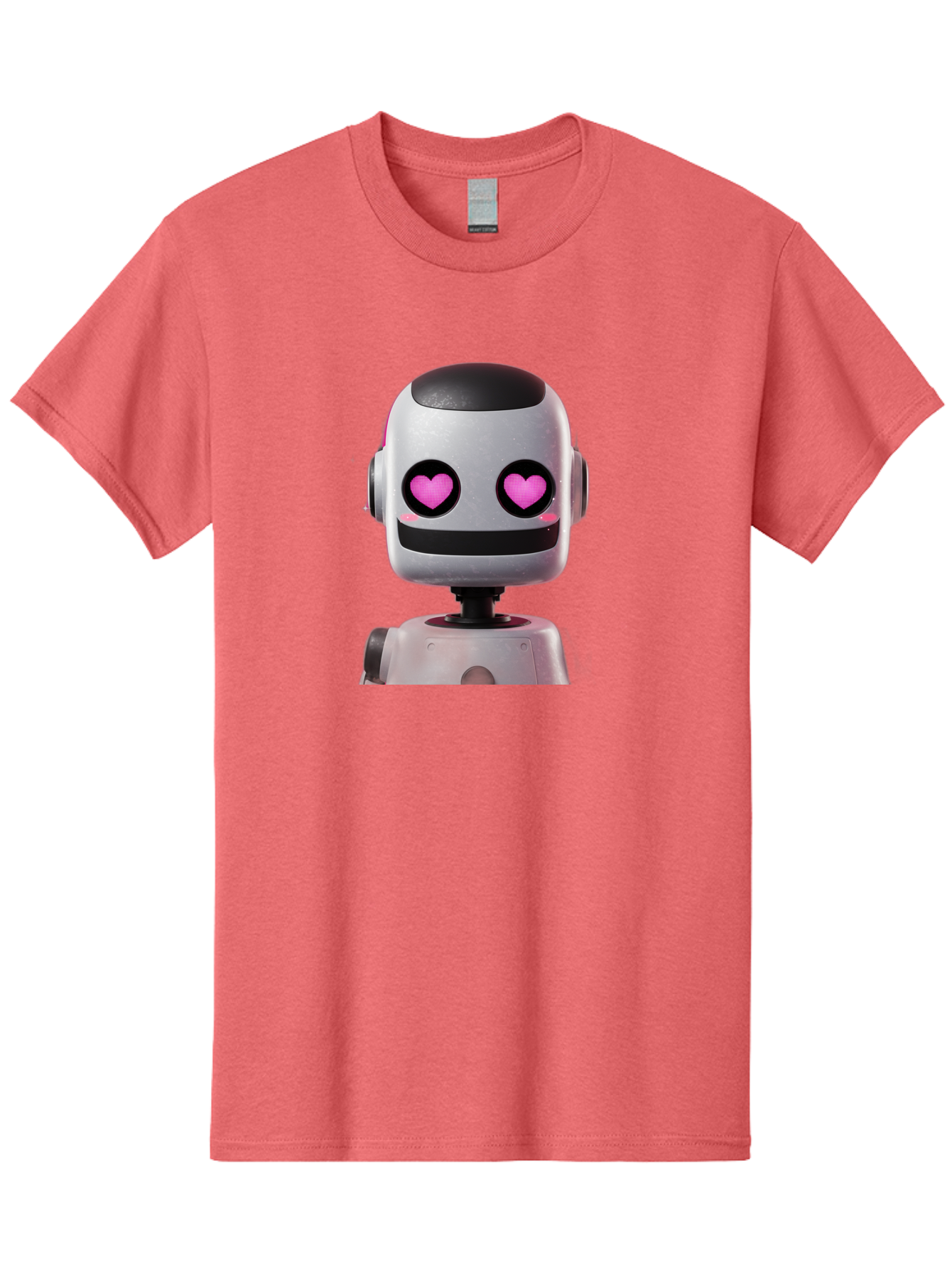 Robot-With-Heart-Eyes Men'S Graphic Tee, 100% Cotton, Comfortable Casual Summer Wear, Machine Washable, Robot With Heart Eyes, Cute Robot, Artificial Intelligence, Machine Learning, Friendly Robot, Silver Robot, Pink Heart Eyes, Robotic Face, Bac377