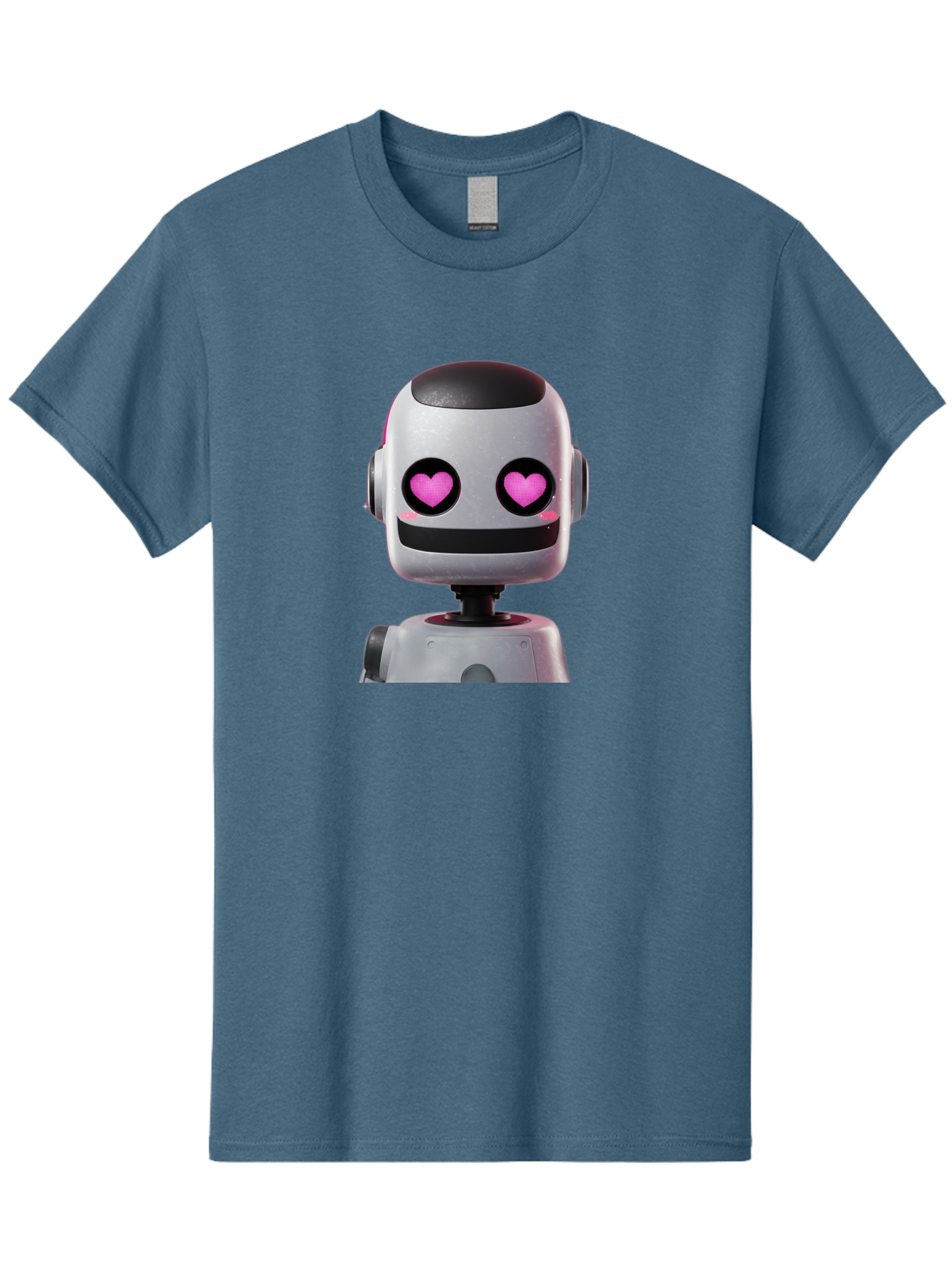 Robot-With-Heart-Eyes Men'S Graphic Tee, 100% Cotton, Comfortable Casual Summer Wear, Machine Washable, Robot With Heart Eyes, Cute Robot, Artificial Intelligence, Machine Learning, Friendly Robot, Silver Robot, Pink Heart Eyes, Robotic Face, Bac377