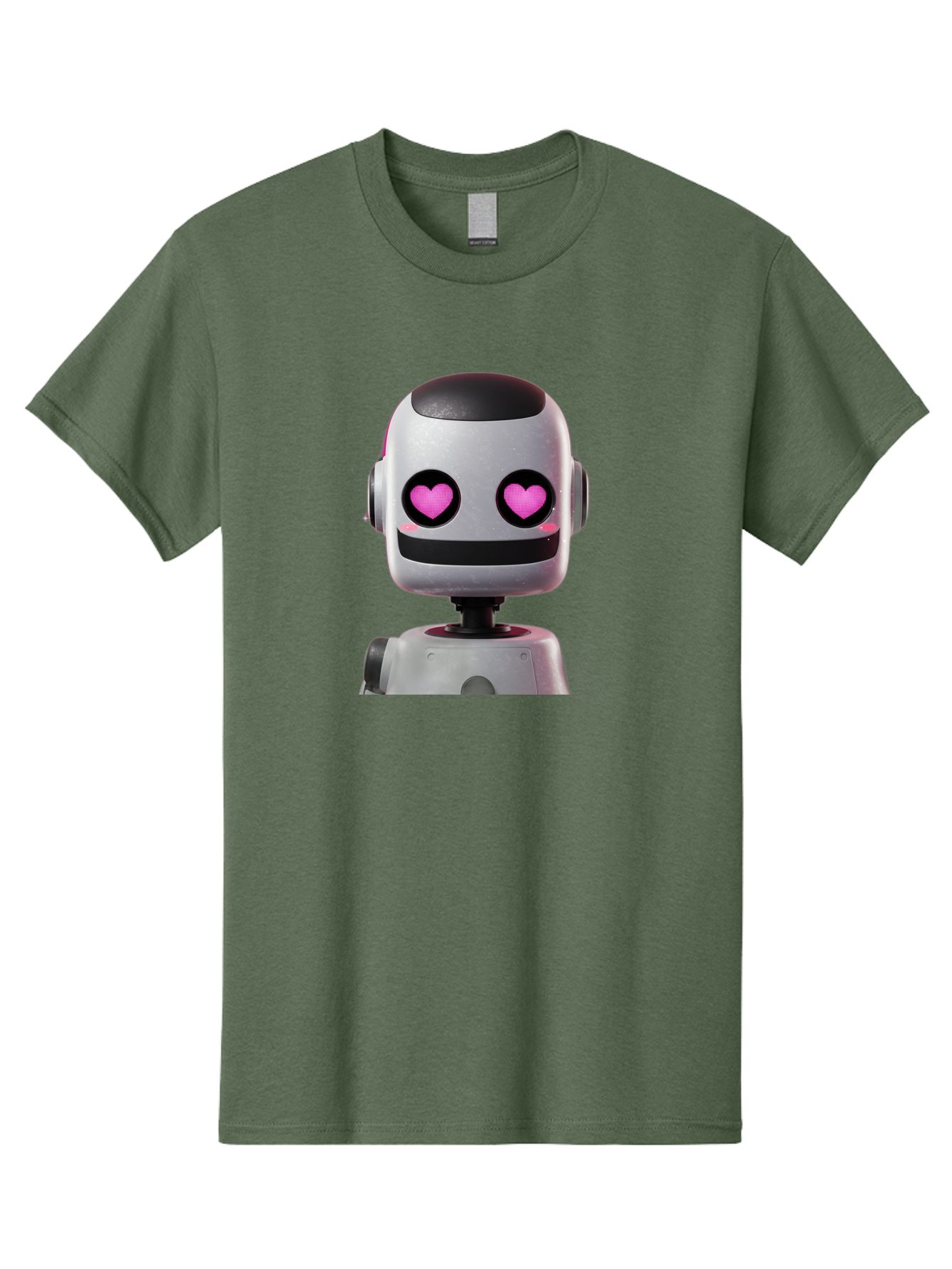 Robot-With-Heart-Eyes Men'S Graphic Tee, 100% Cotton, Comfortable Casual Summer Wear, Machine Washable, Robot With Heart Eyes, Cute Robot, Artificial Intelligence, Machine Learning, Friendly Robot, Silver Robot, Pink Heart Eyes, Robotic Face, Bac377
