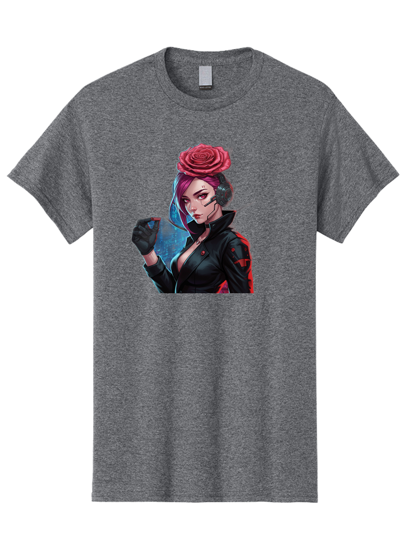 Rose-Girl Men'S Graphic Tee, 100% Cotton, Comfortable Casual Summer Wear, Machine Washable, Pink Hair, Red Rose, Black Leather Jacket, Cyberpunk Style, Futuristic Fashion, Gaming Character, League Of Legends, Esports, K/Da Akali Bac378