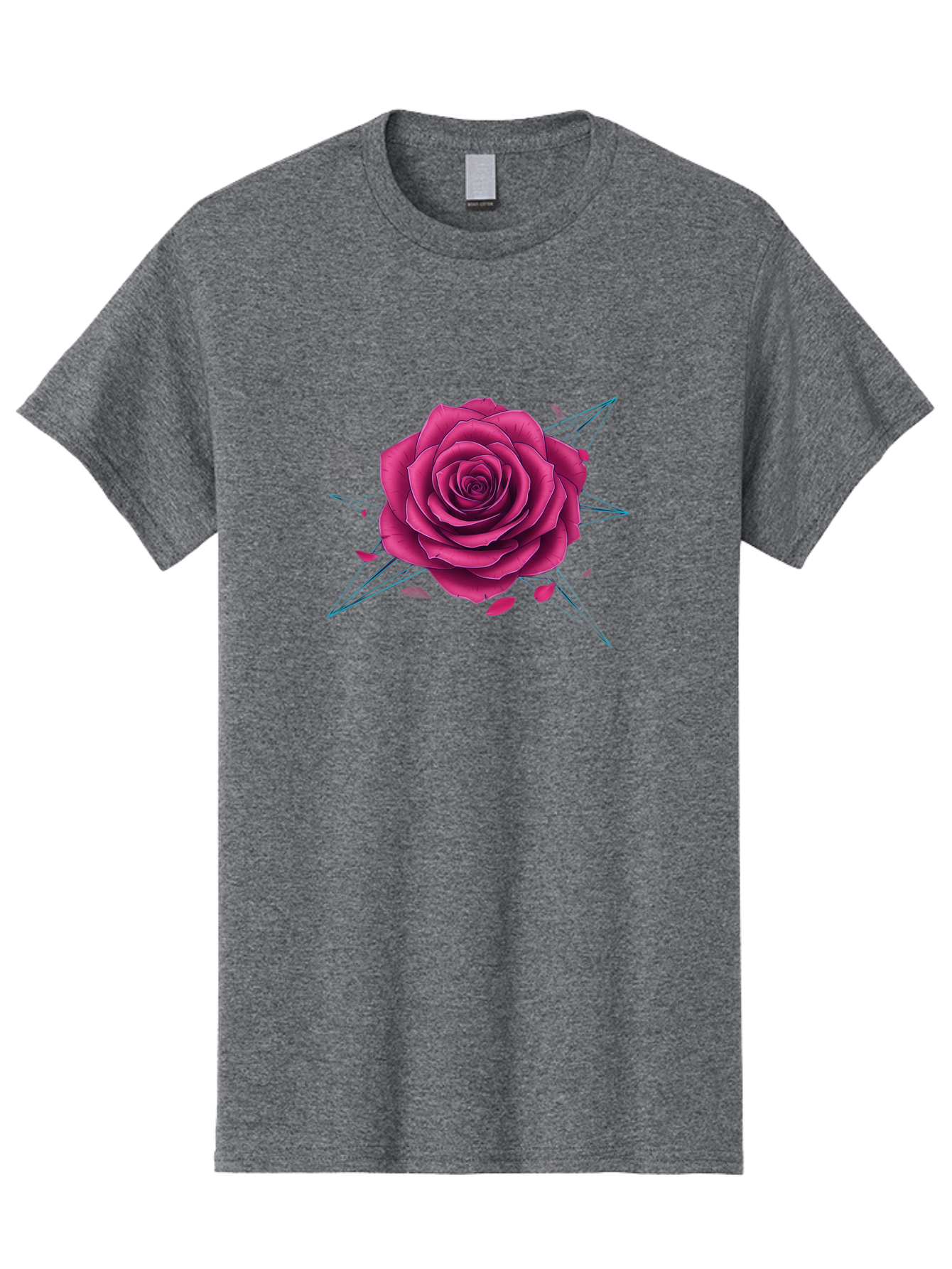 Rose-Star Men'S Graphic Tee, 100% Cotton, Comfortable Casual Summer Wear, Machine Washable, Pink Rose, Thorn Star, Falling Petals, Symbolic Art, Intricate Design, Floral Motif, Romantic Symbolism, Gothic Elegance, Mystical Themes Bac379