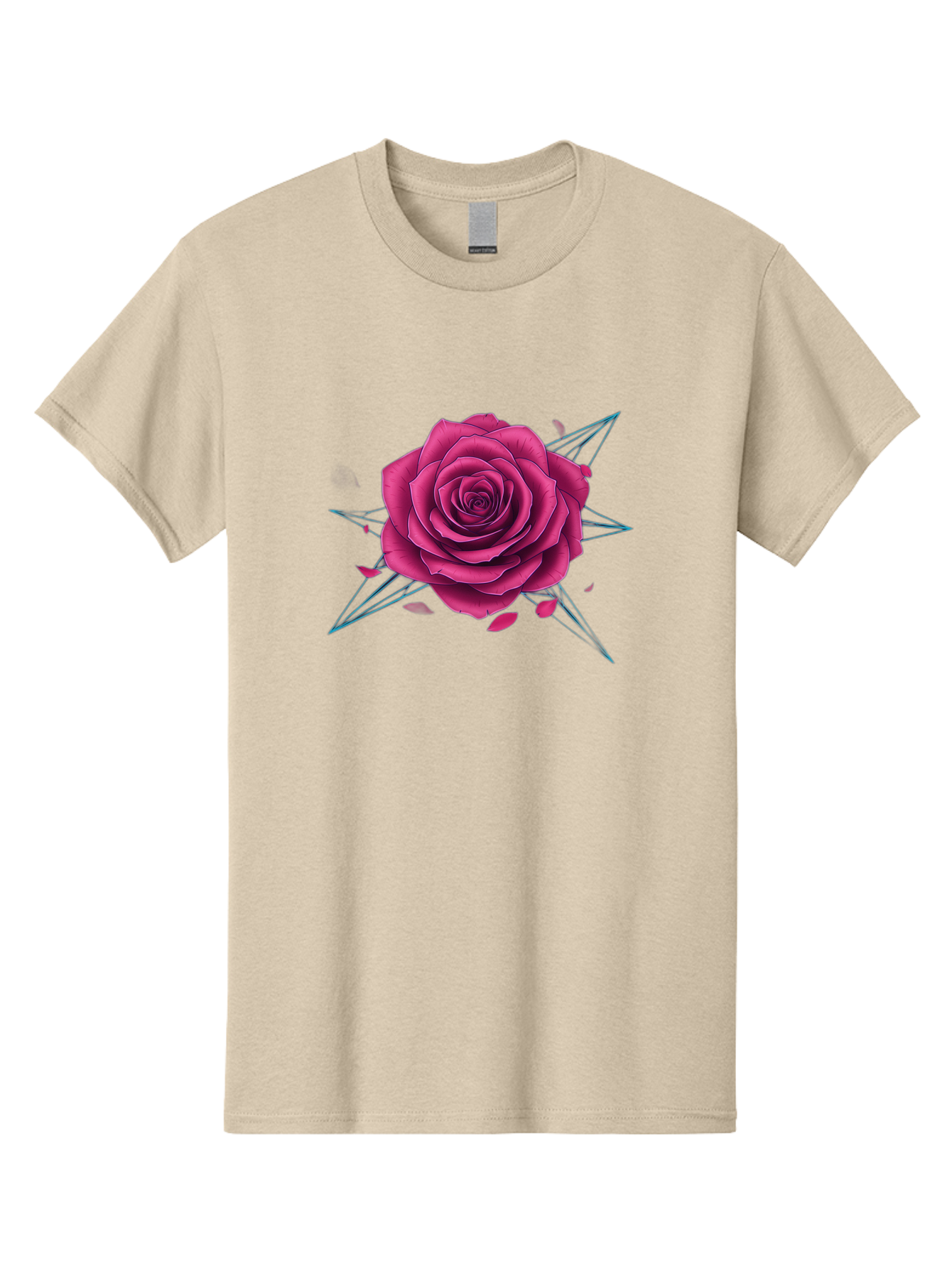 Rose-Star Men'S Graphic Tee, 100% Cotton, Comfortable Casual Summer Wear, Machine Washable, Pink Rose, Thorn Star, Falling Petals, Symbolic Art, Intricate Design, Floral Motif, Romantic Symbolism, Gothic Elegance, Mystical Themes Bac379