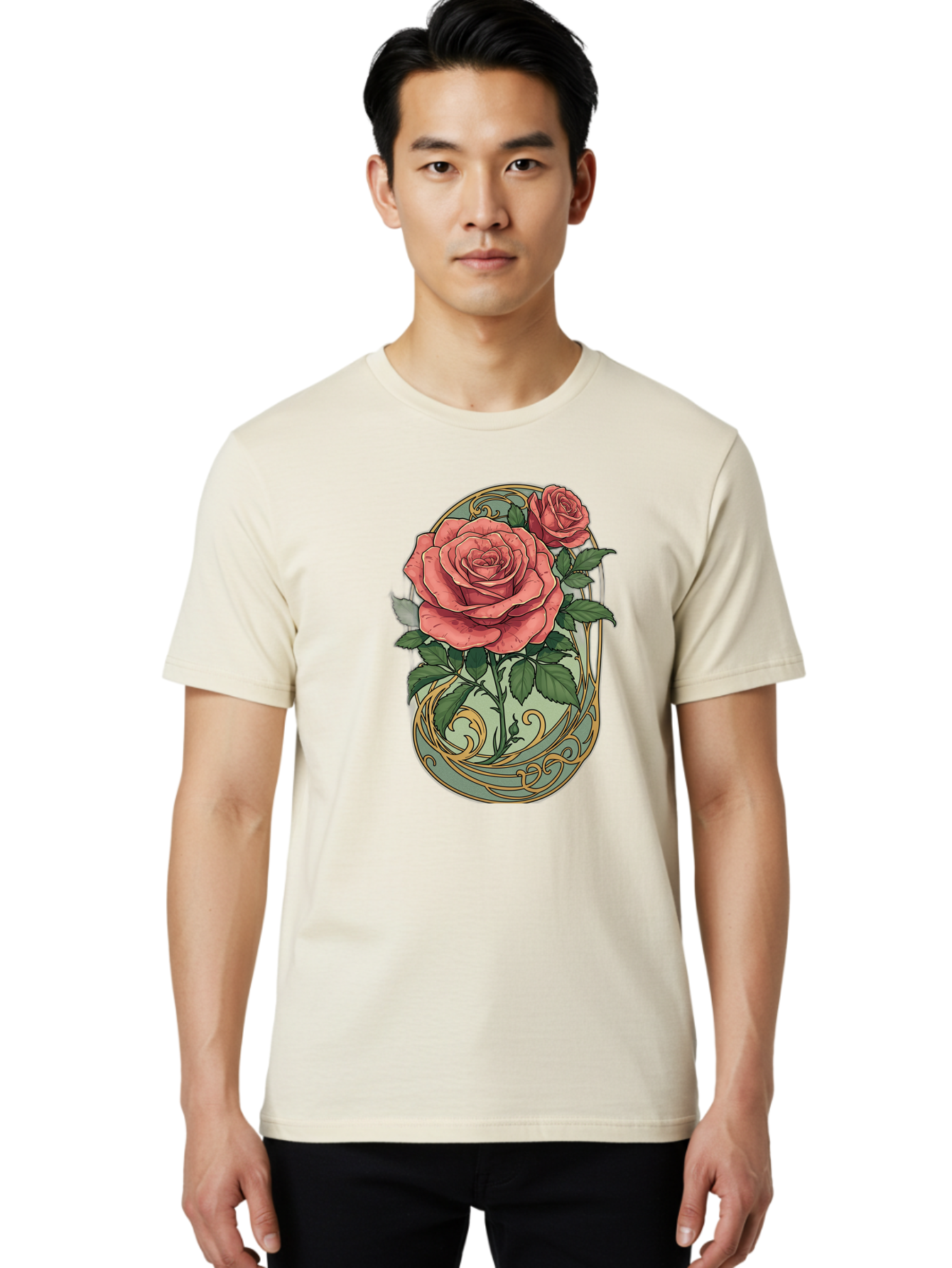 Roses-In-Vase Men'S Graphic Tee, 100% Cotton, Comfortable Casual Summer Wear, Machine Washable, Faberge Egg, Roses, Floral Arrangement, Ornate Design, Vintage Style, Decorative Art, Elegant Flowers, Luxury Decor, Beautiful Roses Bac380