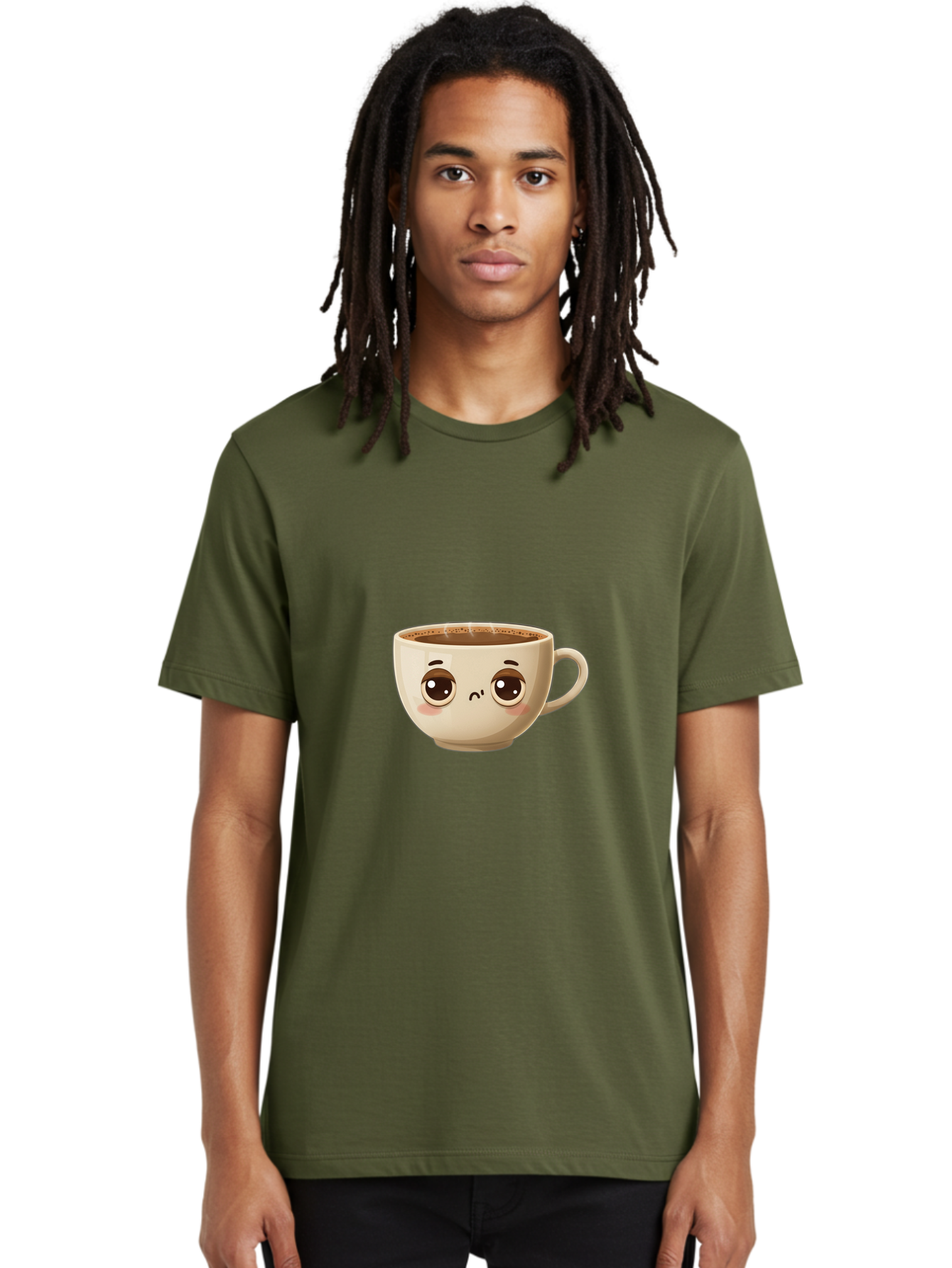 Sad-Coffee-Cup Men'S Graphic Tee, 100% Cotton, Comfortable Casual Summer Wear, Machine Washable, Cartoon Coffee Cup, Sad Face, Coffee Drink, Kawaii Character, Adorable Illustration, Coffee Break, Beverage Mug, Emotional Expression Bac381