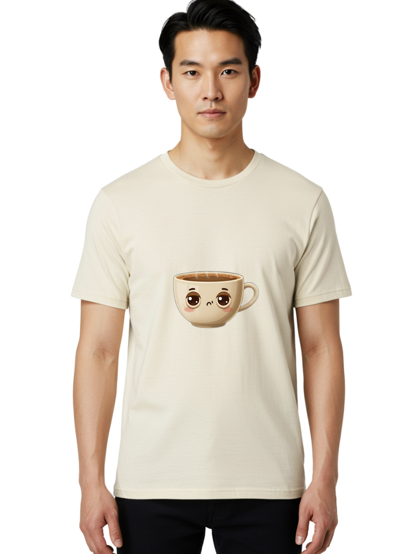 Sad-Coffee-Cup Men'S Graphic Tee, 100% Cotton, Comfortable Casual Summer Wear, Machine Washable, Cartoon Coffee Cup, Sad Face, Coffee Drink, Kawaii Character, Adorable Illustration, Coffee Break, Beverage Mug, Emotional Expression Bac381