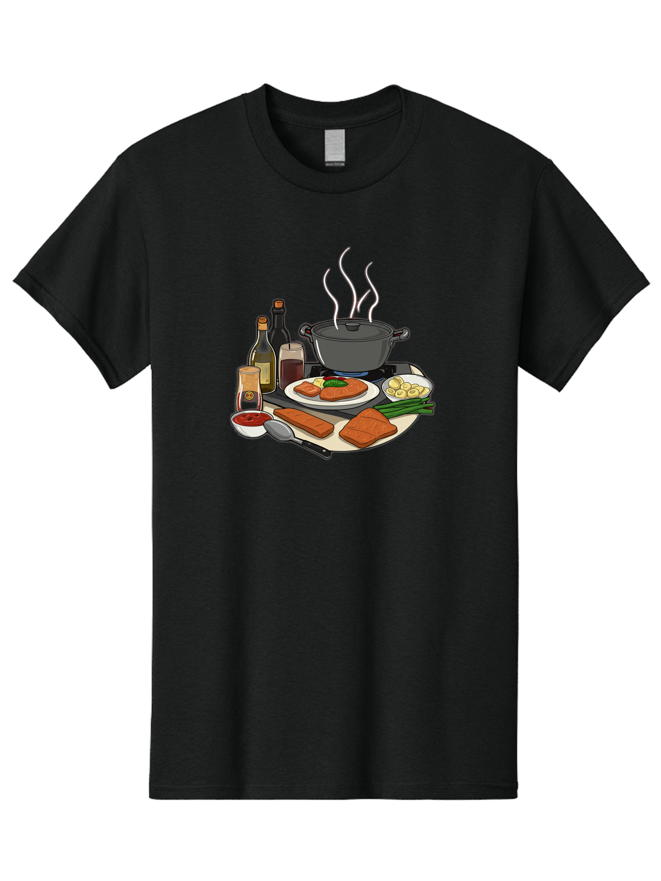 Salmon-Dish Men'S Graphic Tee, 100% Cotton, Comfortable Casual Summer Wear, Machine Washable, Salmon Fillet, Cooking Salmon, Gourmet Cooking, Kitchen Utensils, Salmon Recipe, Delicious Salmon, Gourmet Ingredients, Cooking Essentials, Bac386