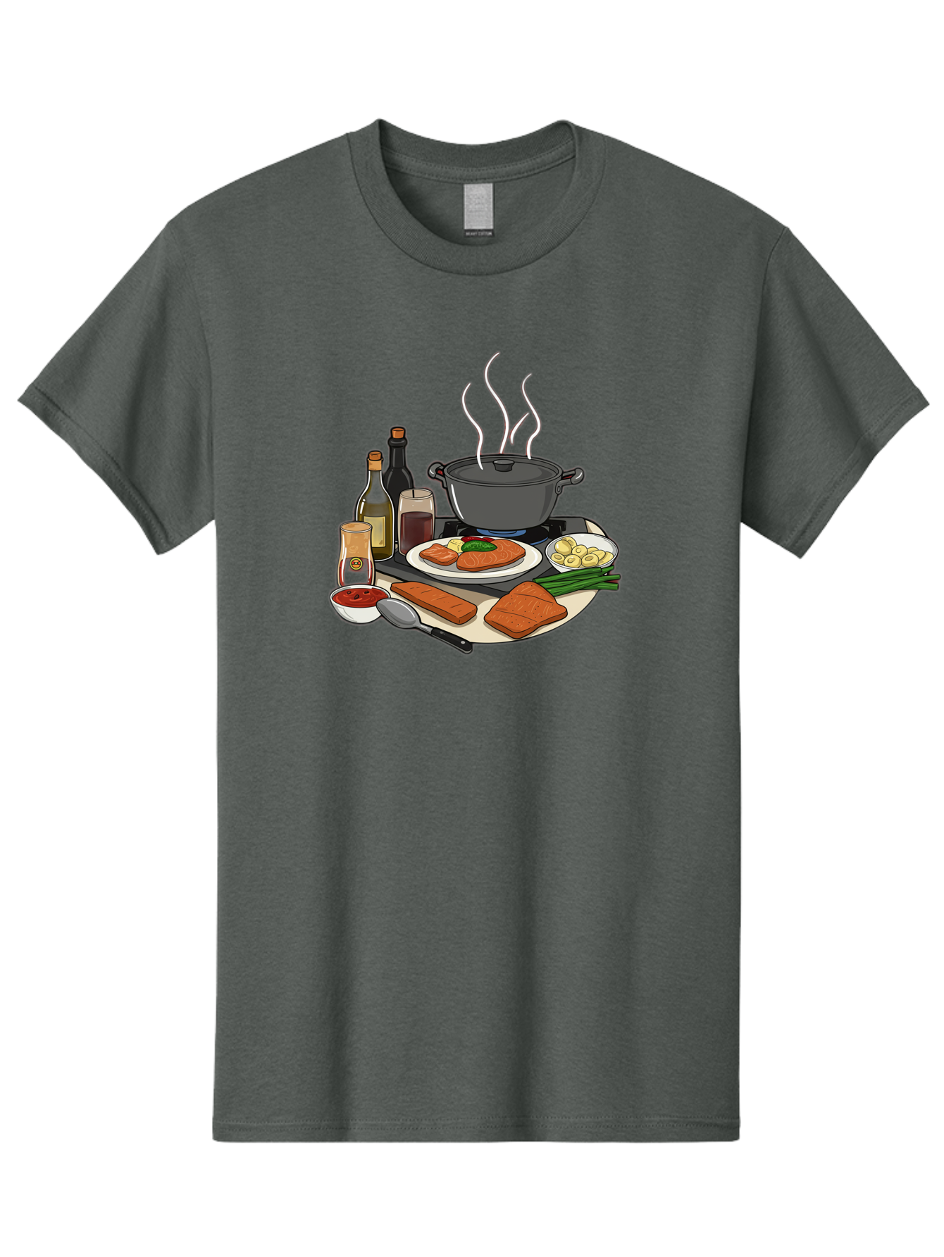 Salmon-Dish Men'S Graphic Tee, 100% Cotton, Comfortable Casual Summer Wear, Machine Washable, Salmon Fillet, Cooking Salmon, Gourmet Cooking, Kitchen Utensils, Salmon Recipe, Delicious Salmon, Gourmet Ingredients, Cooking Essentials, Bac386