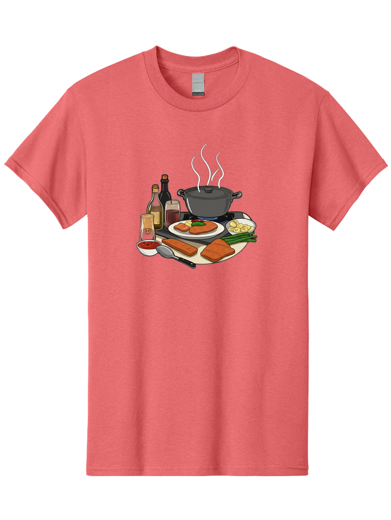 Salmon-Dish Men'S Graphic Tee, 100% Cotton, Comfortable Casual Summer Wear, Machine Washable, Salmon Fillet, Cooking Salmon, Gourmet Cooking, Kitchen Utensils, Salmon Recipe, Delicious Salmon, Gourmet Ingredients, Cooking Essentials, Bac386