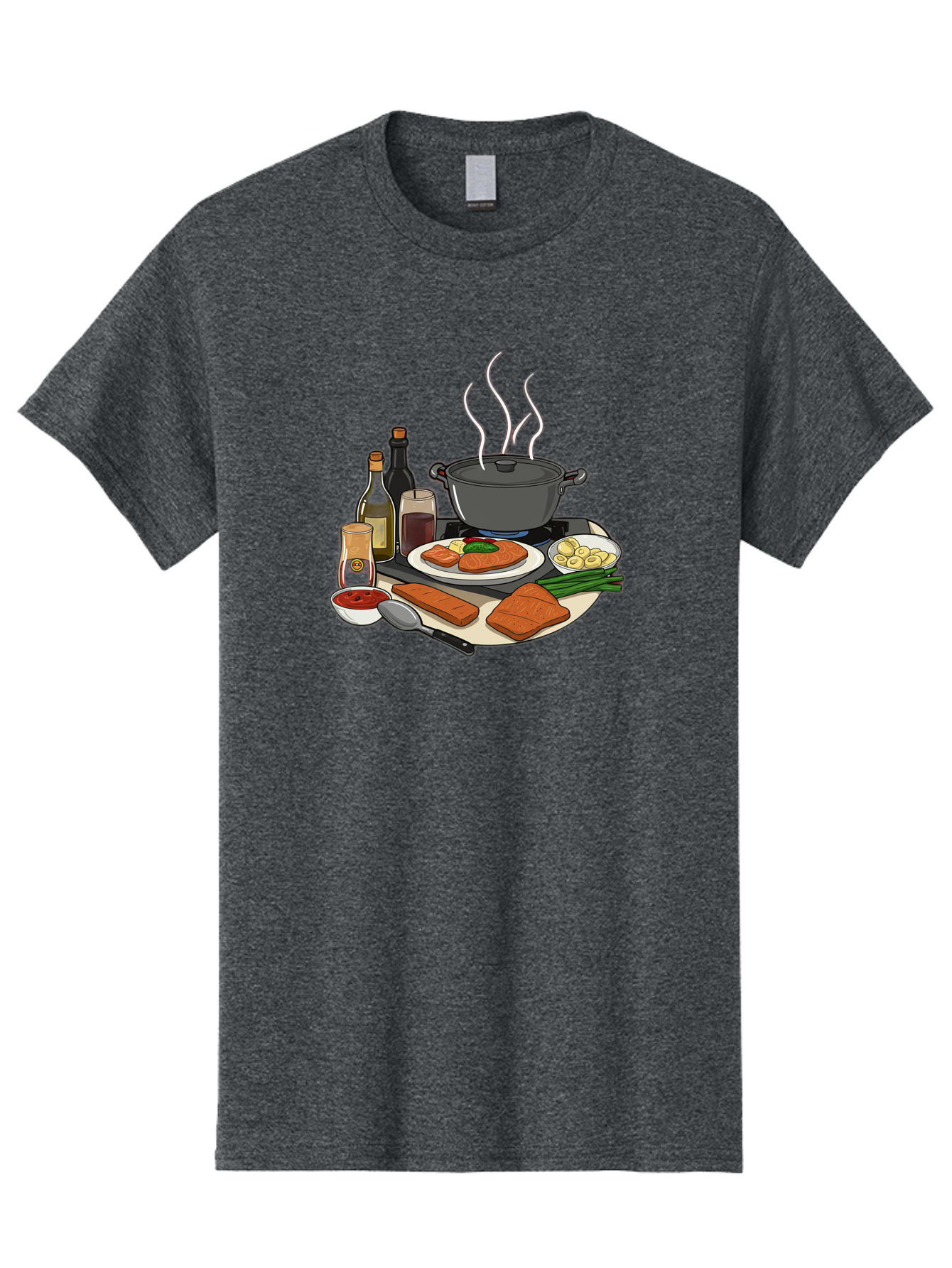 Salmon-Dish Men'S Graphic Tee, 100% Cotton, Comfortable Casual Summer Wear, Machine Washable, Salmon Fillet, Cooking Salmon, Gourmet Cooking, Kitchen Utensils, Salmon Recipe, Delicious Salmon, Gourmet Ingredients, Cooking Essentials, Bac386