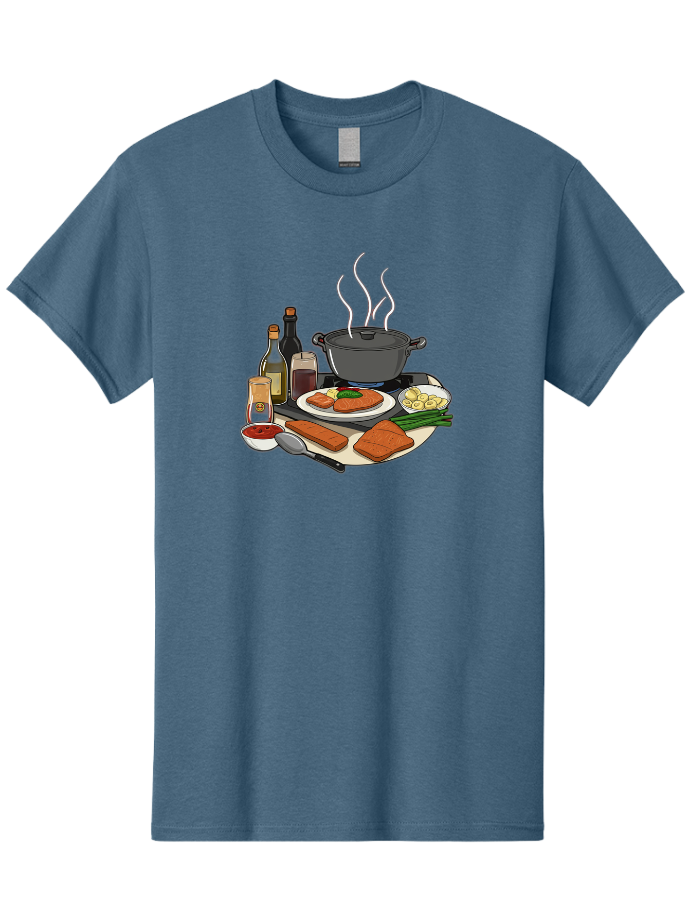 Salmon-Dish Men'S Graphic Tee, 100% Cotton, Comfortable Casual Summer Wear, Machine Washable, Salmon Fillet, Cooking Salmon, Gourmet Cooking, Kitchen Utensils, Salmon Recipe, Delicious Salmon, Gourmet Ingredients, Cooking Essentials, Bac386