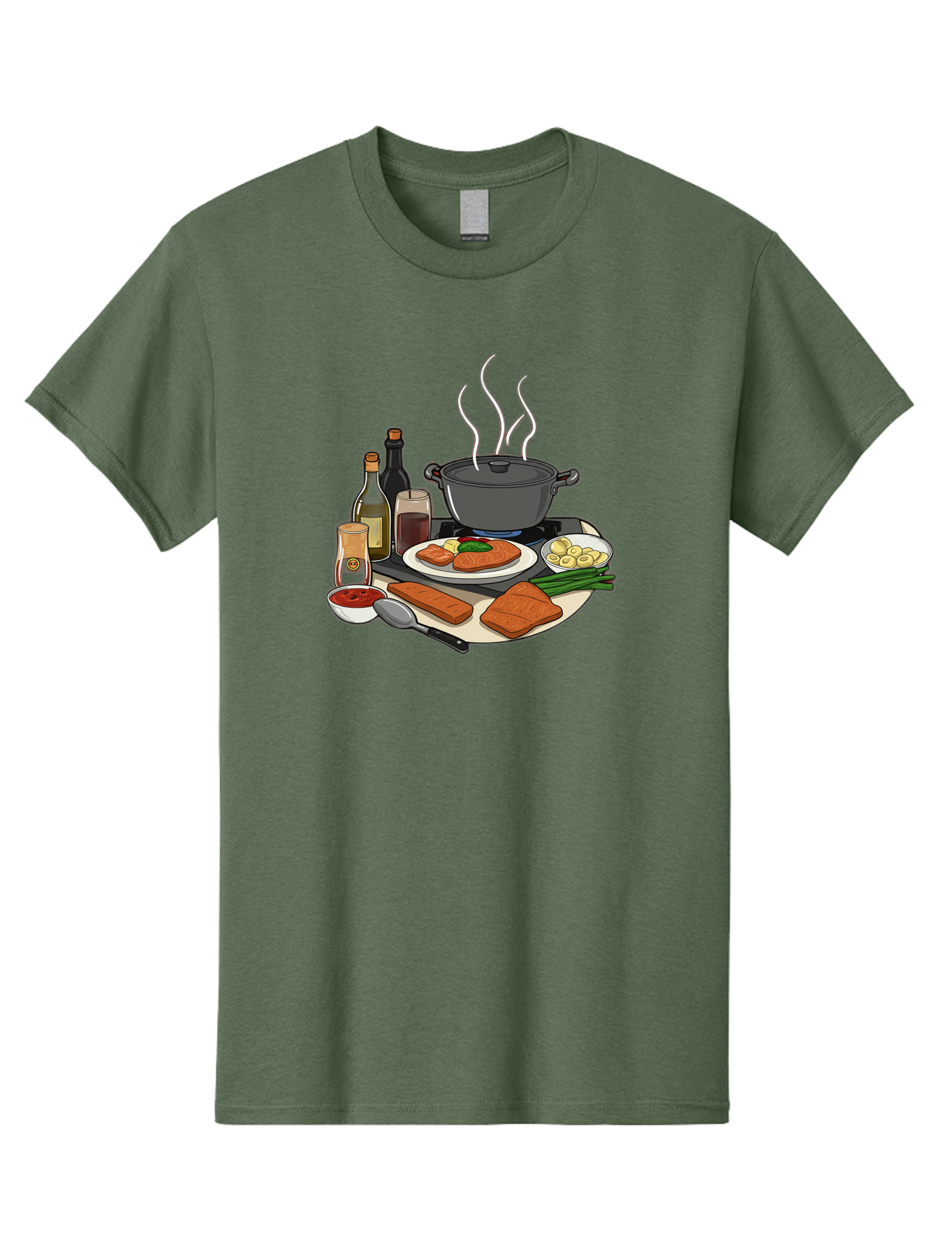 Salmon-Dish Men'S Graphic Tee, 100% Cotton, Comfortable Casual Summer Wear, Machine Washable, Salmon Fillet, Cooking Salmon, Gourmet Cooking, Kitchen Utensils, Salmon Recipe, Delicious Salmon, Gourmet Ingredients, Cooking Essentials, Bac386