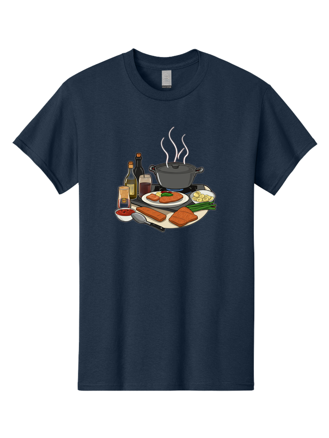 Salmon-Dish Men'S Graphic Tee, 100% Cotton, Comfortable Casual Summer Wear, Machine Washable, Salmon Fillet, Cooking Salmon, Gourmet Cooking, Kitchen Utensils, Salmon Recipe, Delicious Salmon, Gourmet Ingredients, Cooking Essentials, Bac386