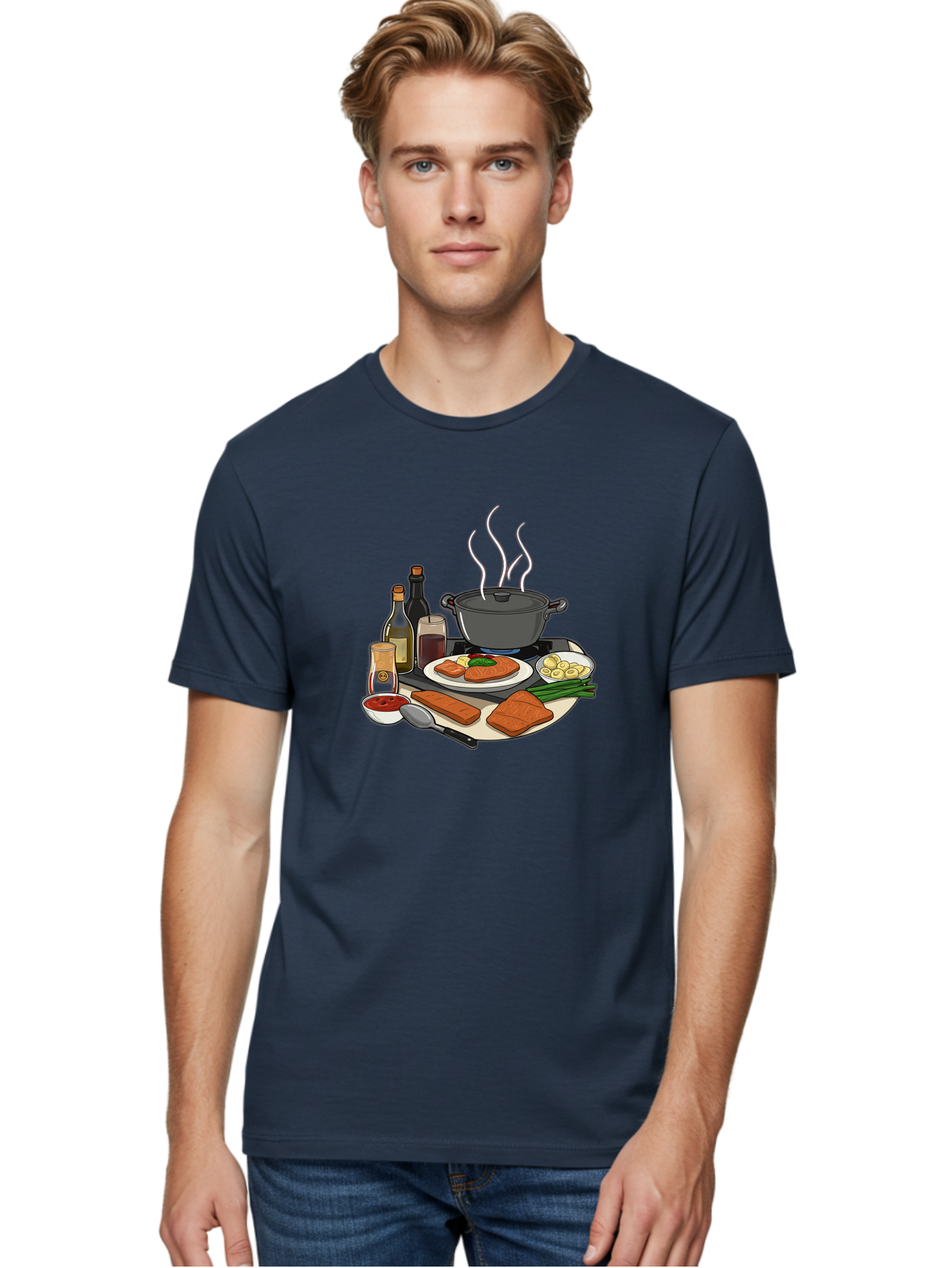 Salmon-Dish Men'S Graphic Tee, 100% Cotton, Comfortable Casual Summer Wear, Machine Washable, Salmon Fillet, Cooking Salmon, Gourmet Cooking, Kitchen Utensils, Salmon Recipe, Delicious Salmon, Gourmet Ingredients, Cooking Essentials, Bac386