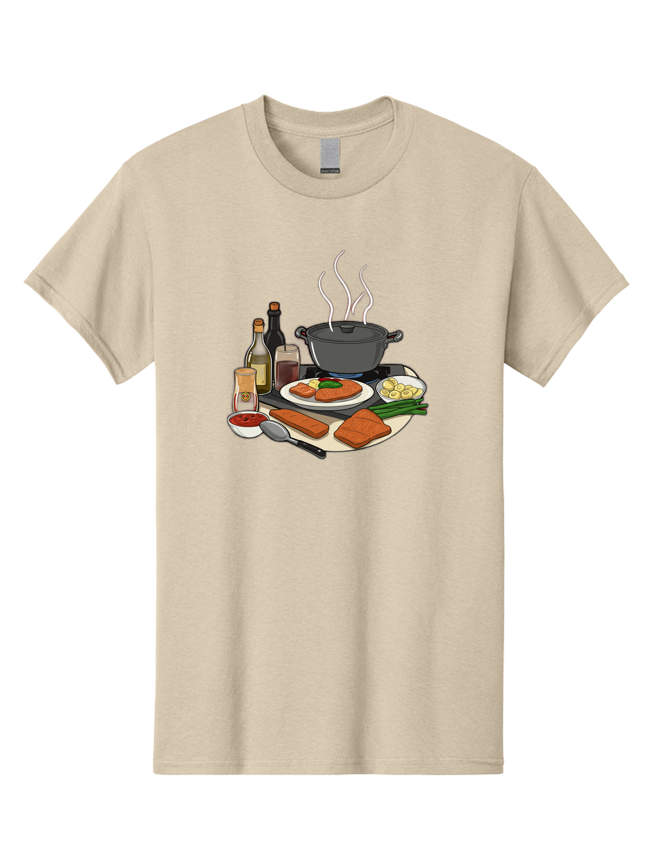 Salmon-Dish Men'S Graphic Tee, 100% Cotton, Comfortable Casual Summer Wear, Machine Washable, Salmon Fillet, Cooking Salmon, Gourmet Cooking, Kitchen Utensils, Salmon Recipe, Delicious Salmon, Gourmet Ingredients, Cooking Essentials, Bac386