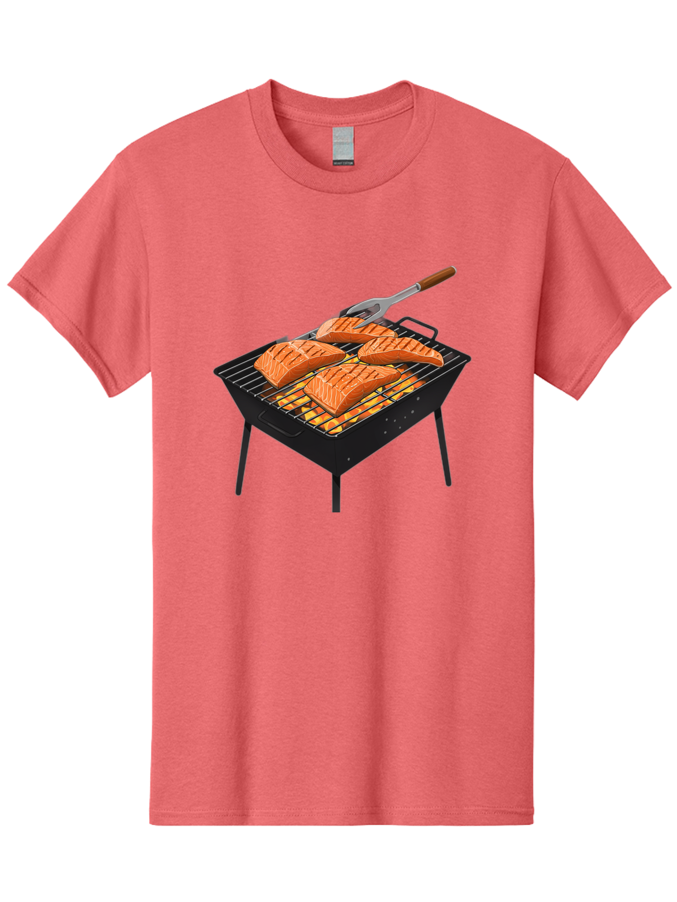 Salmon-On-Grill Men'S Graphic Tee, 100% Cotton, Comfortable Casual Summer Wear, Machine Washable, Grilled Salmon, Salmon Fillets, Barbecue Grill, Grilled Fish, Seafood, Food, Healthy Eating, Grilling Bac387