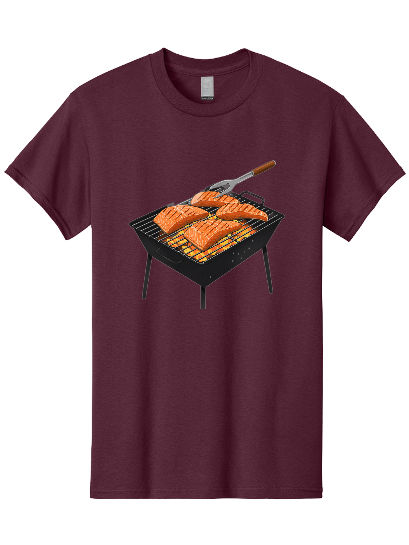 Salmon-On-Grill Men'S Graphic Tee, 100% Cotton, Comfortable Casual Summer Wear, Machine Washable, Grilled Salmon, Salmon Fillets, Barbecue Grill, Grilled Fish, Seafood, Food, Healthy Eating, Grilling Bac387