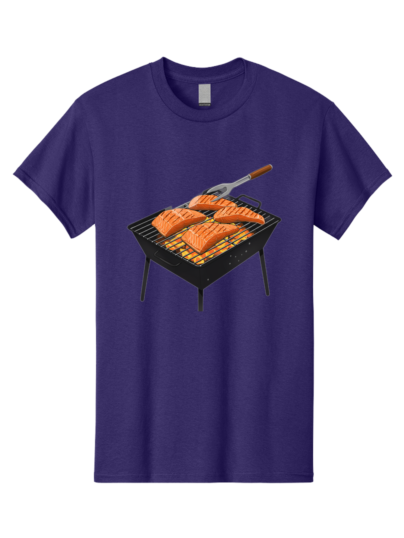 Salmon-On-Grill Men'S Graphic Tee, 100% Cotton, Comfortable Casual Summer Wear, Machine Washable, Grilled Salmon, Salmon Fillets, Barbecue Grill, Grilled Fish, Seafood, Food, Healthy Eating, Grilling Bac387