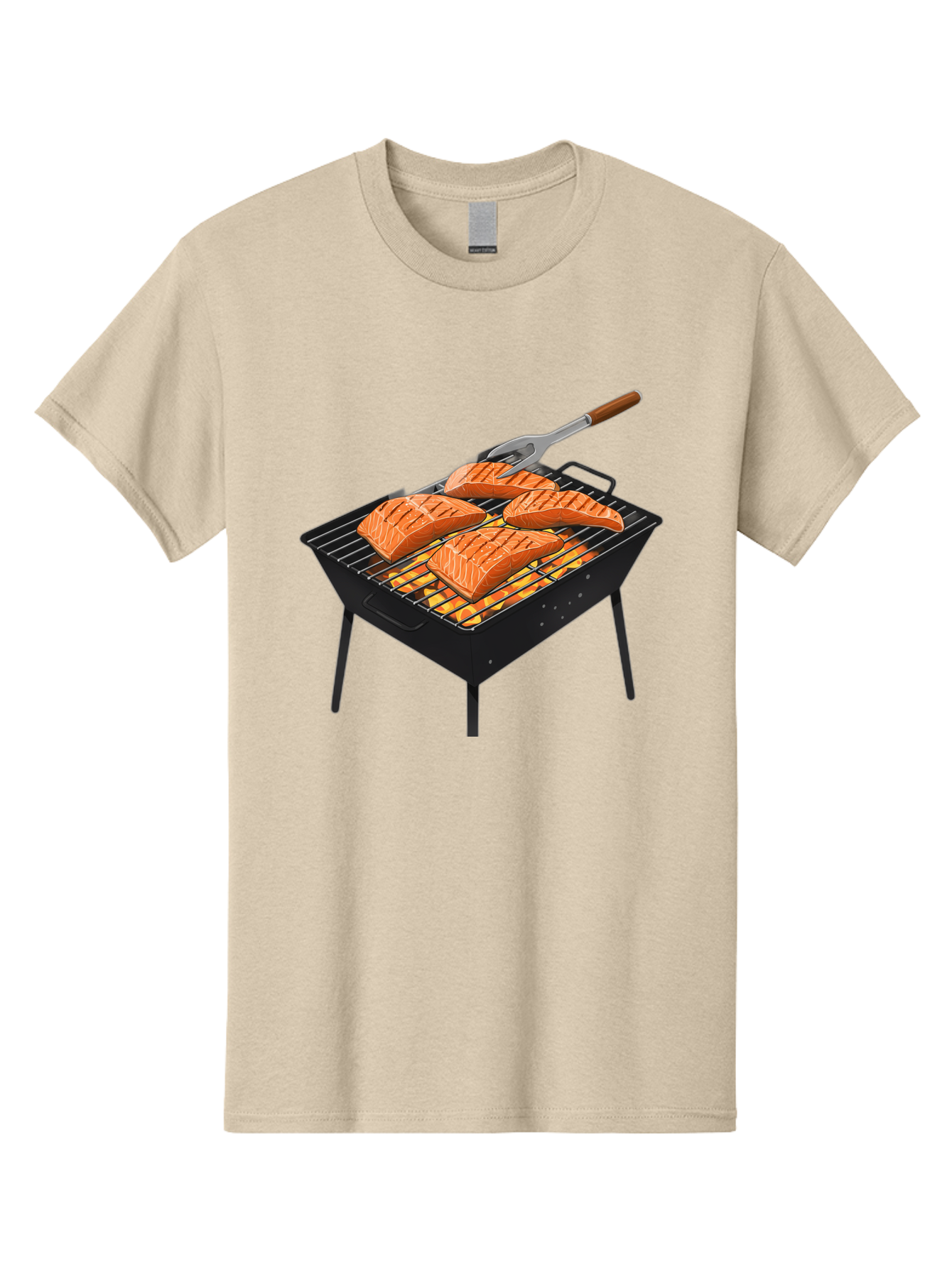 Salmon-On-Grill Men'S Graphic Tee, 100% Cotton, Comfortable Casual Summer Wear, Machine Washable, Grilled Salmon, Salmon Fillets, Barbecue Grill, Grilled Fish, Seafood, Food, Healthy Eating, Grilling Bac387