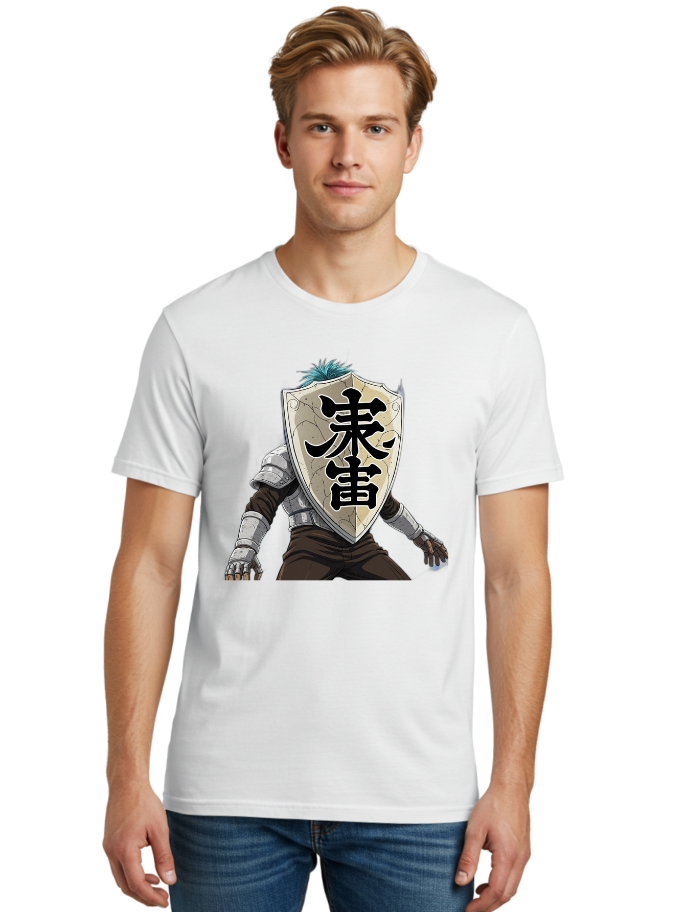 Samurai Men'S Graphic Tee, 100% Cotton, Comfortable Casual Summer Wear, Machine Washable, Samurai Armor, Japanese Warrior, Medieval Armor, Silver Armor, Kanji Characters, Feudal Japan, Bushido Code, Martial Arts Bac389