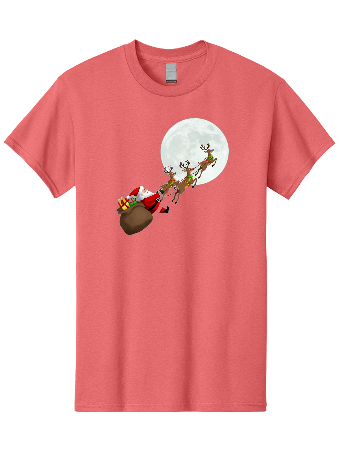 Santa-And-Reindeer Men'S Graphic Tee, 100% Cotton, Comfortable Casual Summer Wear, Machine Washable, Santa Claus, Reindeer, Sack Of Gifts, Christmas Magic, Holiday Cheer, Festive Season, Joyful Atmosphere, Christmas Presents, Sleigh Ride, Bac390