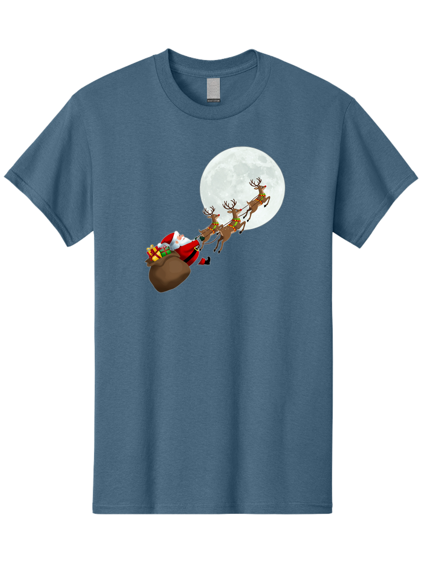 Santa-And-Reindeer Men'S Graphic Tee, 100% Cotton, Comfortable Casual Summer Wear, Machine Washable, Santa Claus, Reindeer, Sack Of Gifts, Christmas Magic, Holiday Cheer, Festive Season, Joyful Atmosphere, Christmas Presents, Sleigh Ride, Bac390