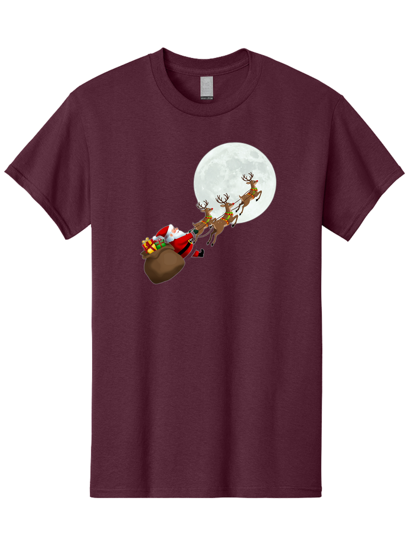 Santa-And-Reindeer Men'S Graphic Tee, 100% Cotton, Comfortable Casual Summer Wear, Machine Washable, Santa Claus, Reindeer, Sack Of Gifts, Christmas Magic, Holiday Cheer, Festive Season, Joyful Atmosphere, Christmas Presents, Sleigh Ride, Bac390