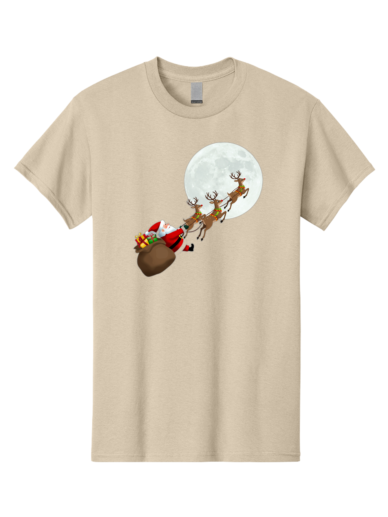Santa-And-Reindeer Men'S Graphic Tee, 100% Cotton, Comfortable Casual Summer Wear, Machine Washable, Santa Claus, Reindeer, Sack Of Gifts, Christmas Magic, Holiday Cheer, Festive Season, Joyful Atmosphere, Christmas Presents, Sleigh Ride, Bac390