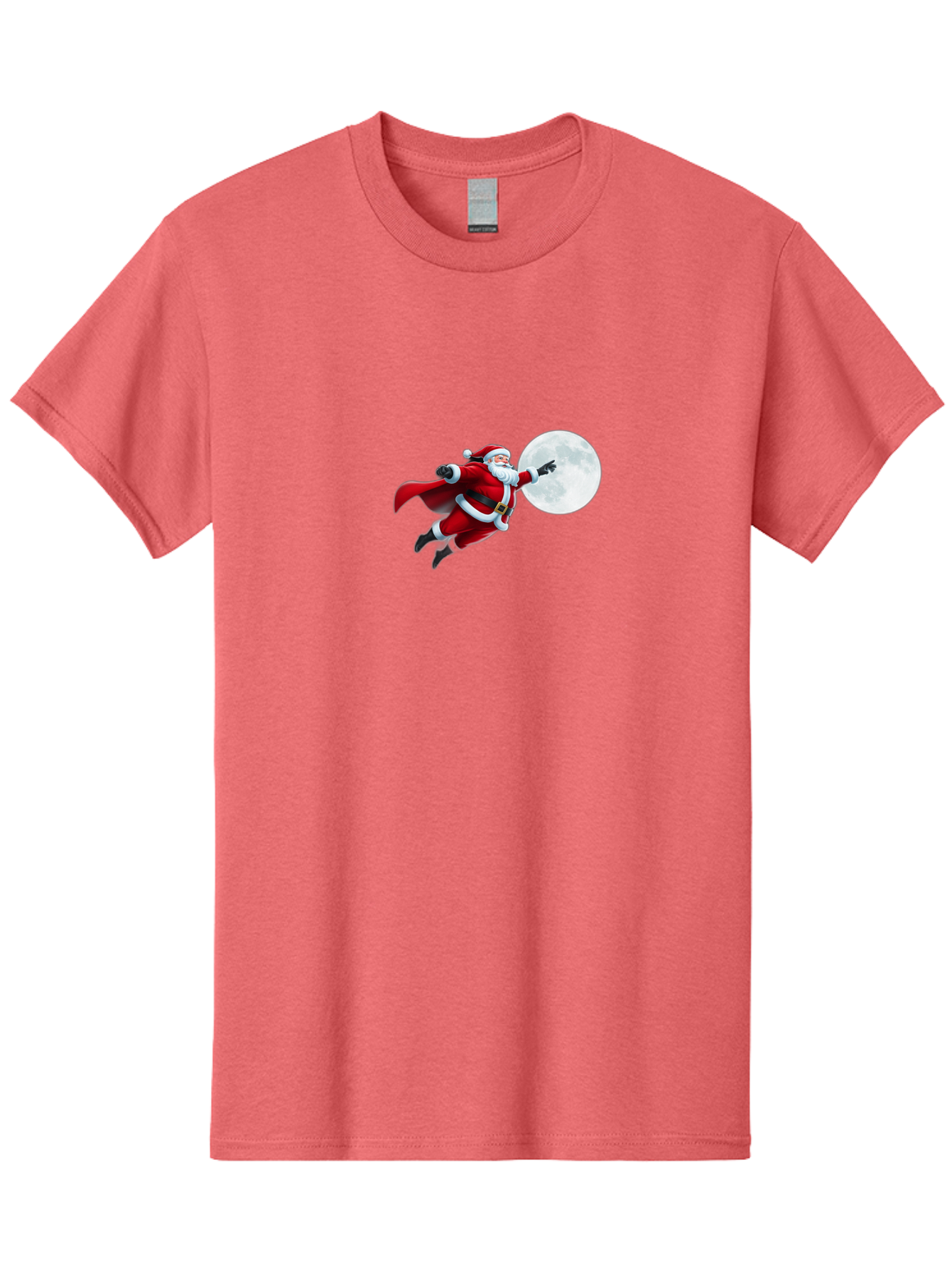 Santa-Claus-1 Men'S Graphic Tee, 100% Cotton, Comfortable Casual Summer Wear, Machine Washable, Santa Claus Flying Through Space, Holding A Gun, Full Moon, Christmas Icon, Festive Character, Holiday Cheer, Jolly Old Man, Gift Giving, Red Suit, Bac391