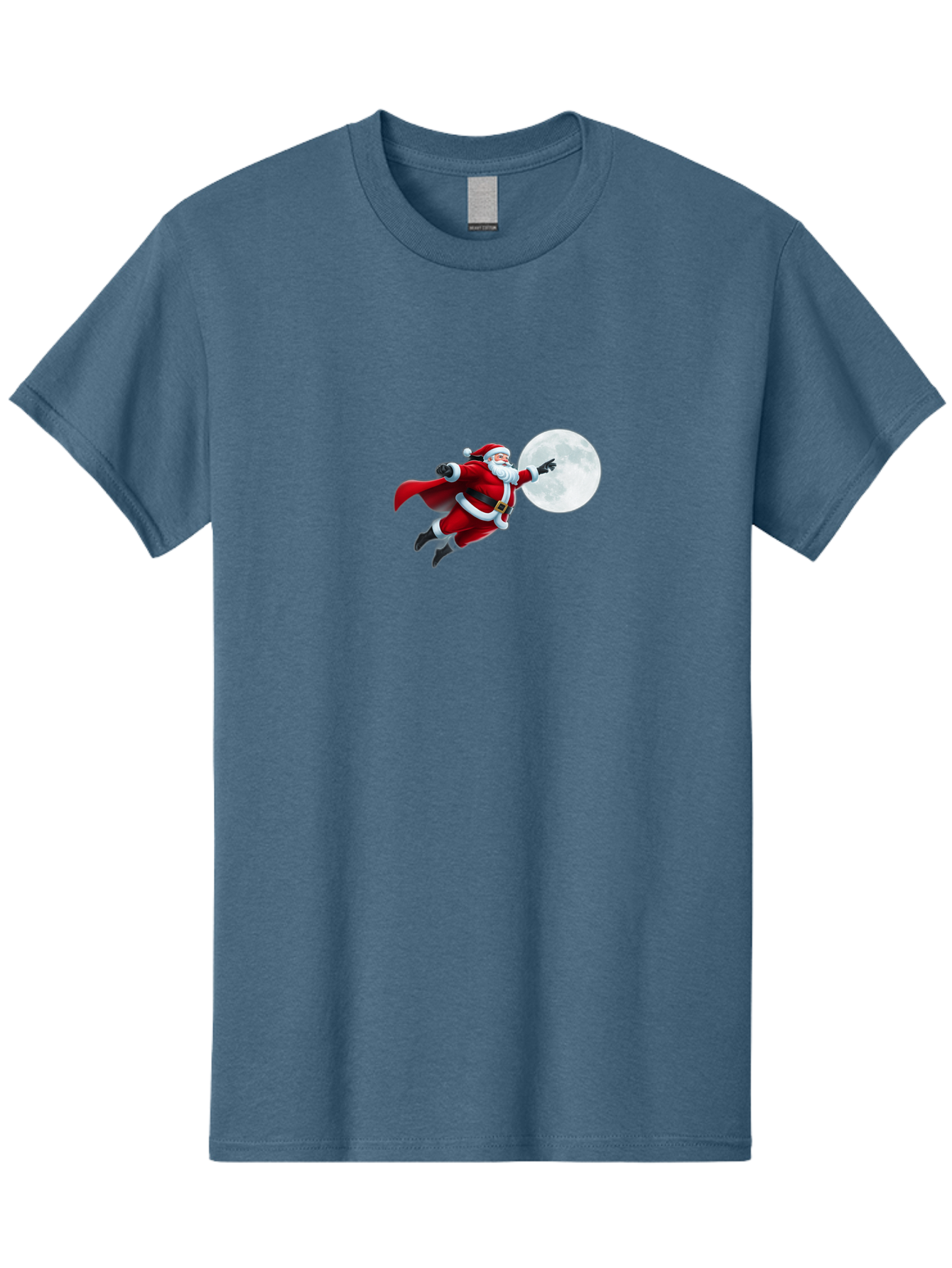 Santa-Claus-1 Men'S Graphic Tee, 100% Cotton, Comfortable Casual Summer Wear, Machine Washable, Santa Claus Flying Through Space, Holding A Gun, Full Moon, Christmas Icon, Festive Character, Holiday Cheer, Jolly Old Man, Gift Giving, Red Suit, Bac391