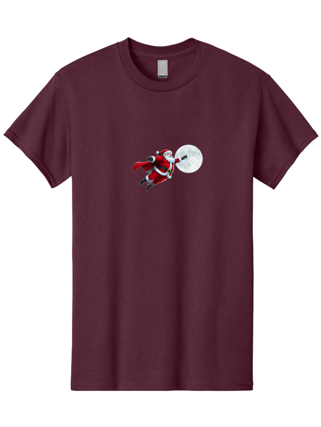 Santa-Claus-1 Men'S Graphic Tee, 100% Cotton, Comfortable Casual Summer Wear, Machine Washable, Santa Claus Flying Through Space, Holding A Gun, Full Moon, Christmas Icon, Festive Character, Holiday Cheer, Jolly Old Man, Gift Giving, Red Suit, Bac391