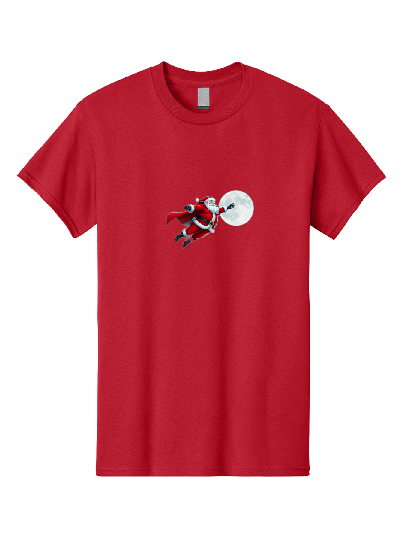 Santa-Claus-1 Men'S Graphic Tee, 100% Cotton, Comfortable Casual Summer Wear, Machine Washable, Santa Claus Flying Through Space, Holding A Gun, Full Moon, Christmas Icon, Festive Character, Holiday Cheer, Jolly Old Man, Gift Giving, Red Suit, Bac391