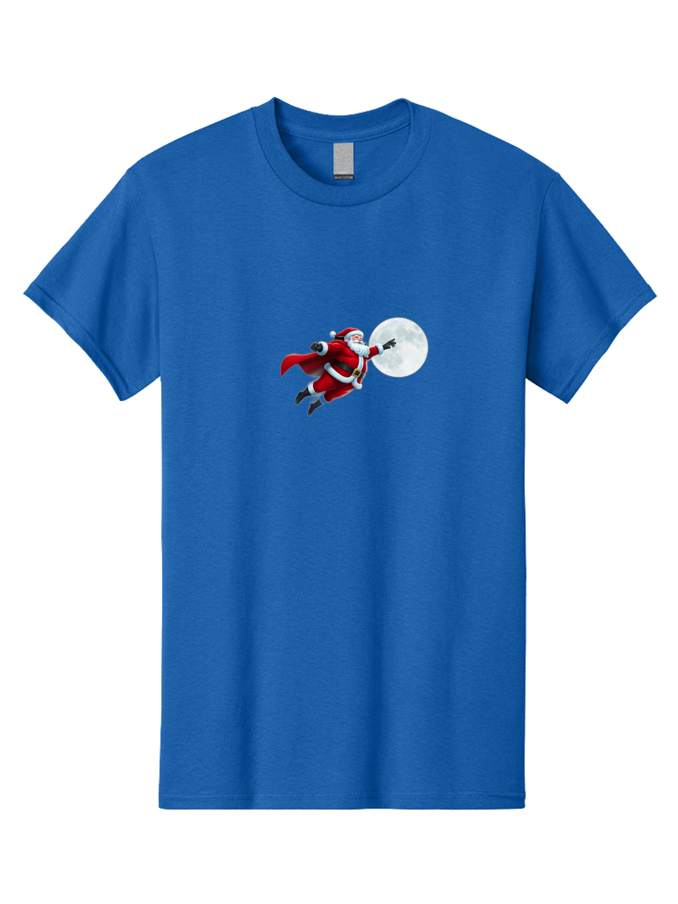 Santa-Claus-1 Men'S Graphic Tee, 100% Cotton, Comfortable Casual Summer Wear, Machine Washable, Santa Claus Flying Through Space, Holding A Gun, Full Moon, Christmas Icon, Festive Character, Holiday Cheer, Jolly Old Man, Gift Giving, Red Suit, Bac391
