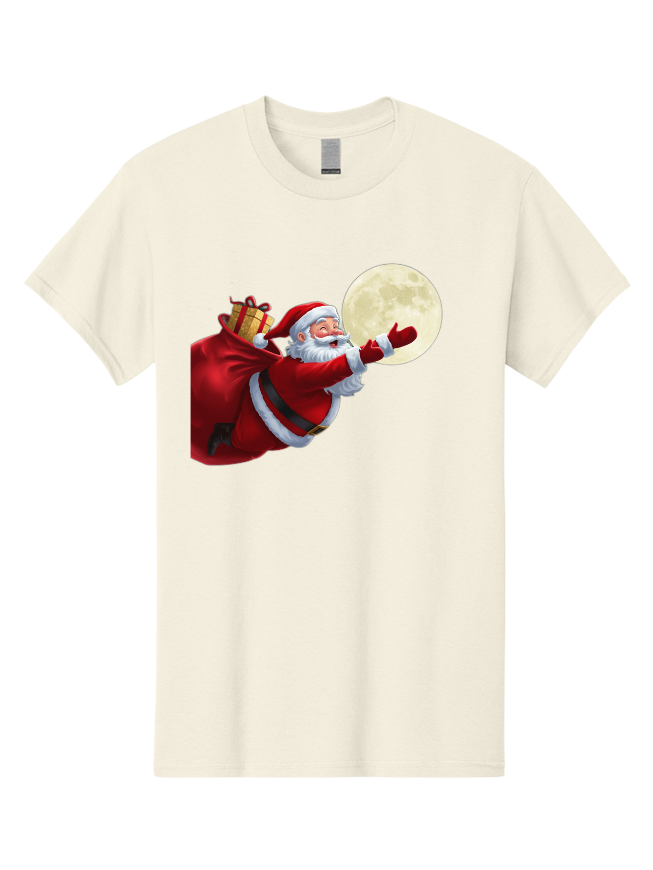 Santa-Claus-2 Men'S Graphic Tee, 100% Cotton, Comfortable Casual Summer Wear, Machine Washable, Santa Claus, Gift Bag, Full Moon, Holiday Season, Christmas Magic, Jolly Old Elf, Festive Atmosphere, Red Suit, White Beard Bac392
