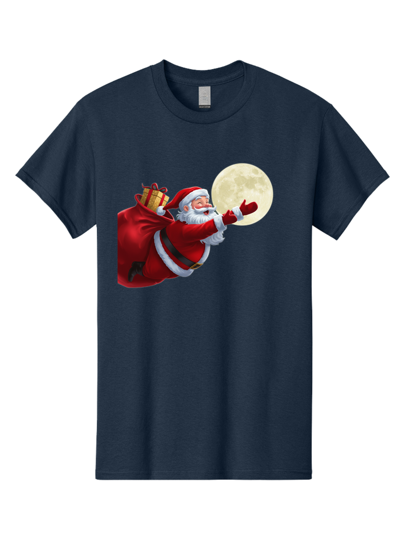 Santa-Claus-2 Men'S Graphic Tee, 100% Cotton, Comfortable Casual Summer Wear, Machine Washable, Santa Claus, Gift Bag, Full Moon, Holiday Season, Christmas Magic, Jolly Old Elf, Festive Atmosphere, Red Suit, White Beard Bac392