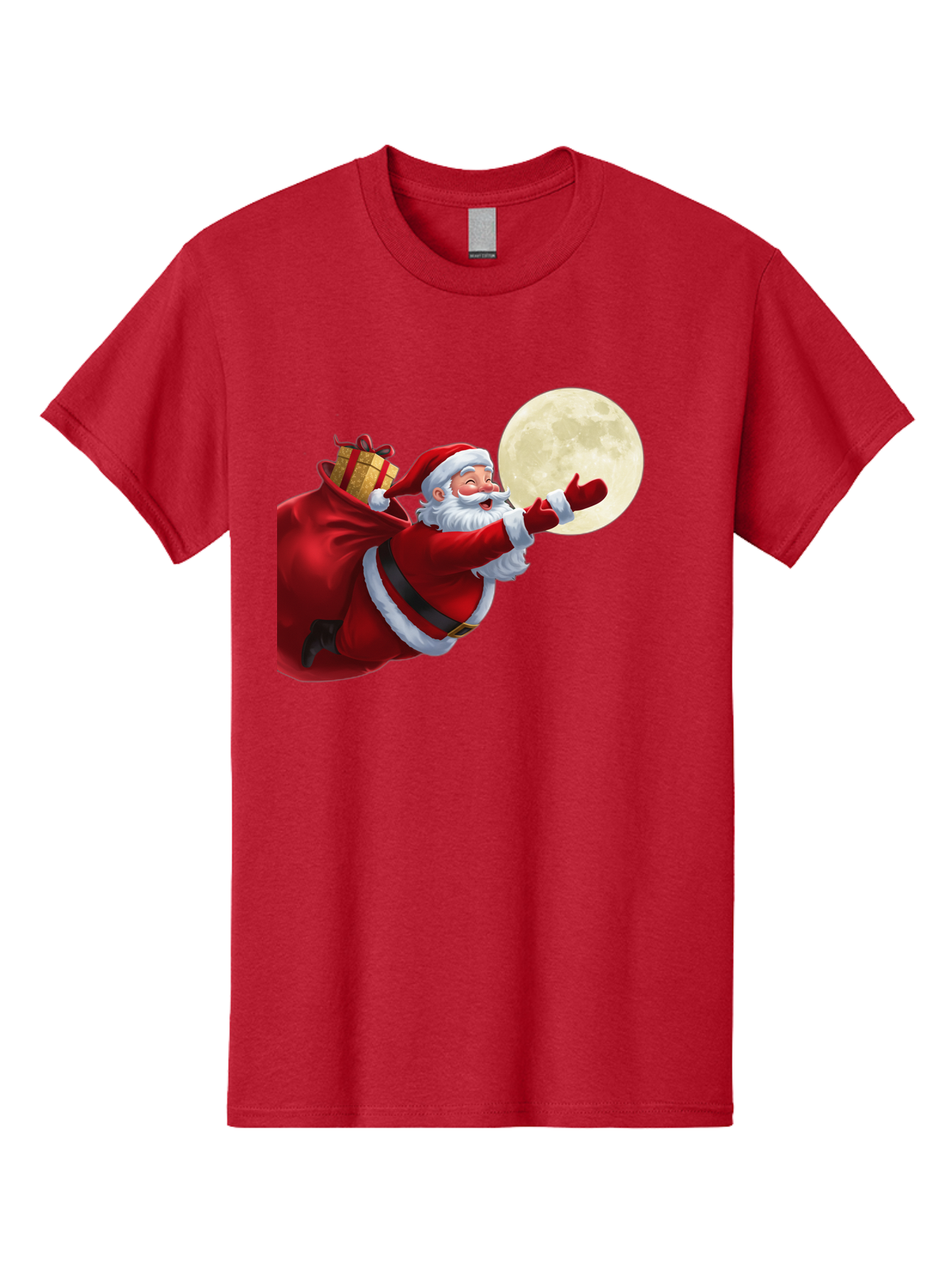 Santa-Claus-2 Men'S Graphic Tee, 100% Cotton, Comfortable Casual Summer Wear, Machine Washable, Santa Claus, Gift Bag, Full Moon, Holiday Season, Christmas Magic, Jolly Old Elf, Festive Atmosphere, Red Suit, White Beard Bac392