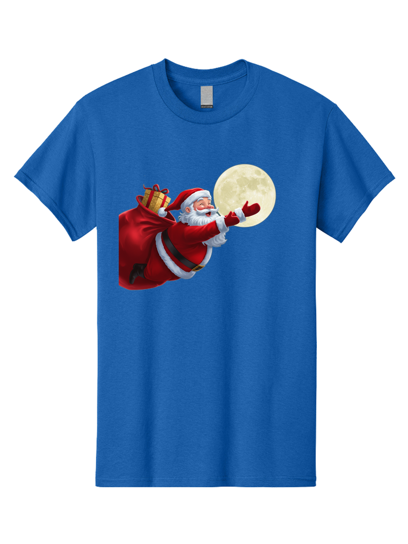 Santa-Claus-2 Men'S Graphic Tee, 100% Cotton, Comfortable Casual Summer Wear, Machine Washable, Santa Claus, Gift Bag, Full Moon, Holiday Season, Christmas Magic, Jolly Old Elf, Festive Atmosphere, Red Suit, White Beard Bac392