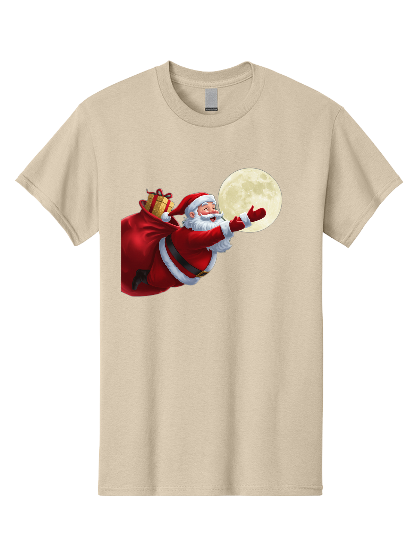 Santa-Claus-2 Men'S Graphic Tee, 100% Cotton, Comfortable Casual Summer Wear, Machine Washable, Santa Claus, Gift Bag, Full Moon, Holiday Season, Christmas Magic, Jolly Old Elf, Festive Atmosphere, Red Suit, White Beard Bac392