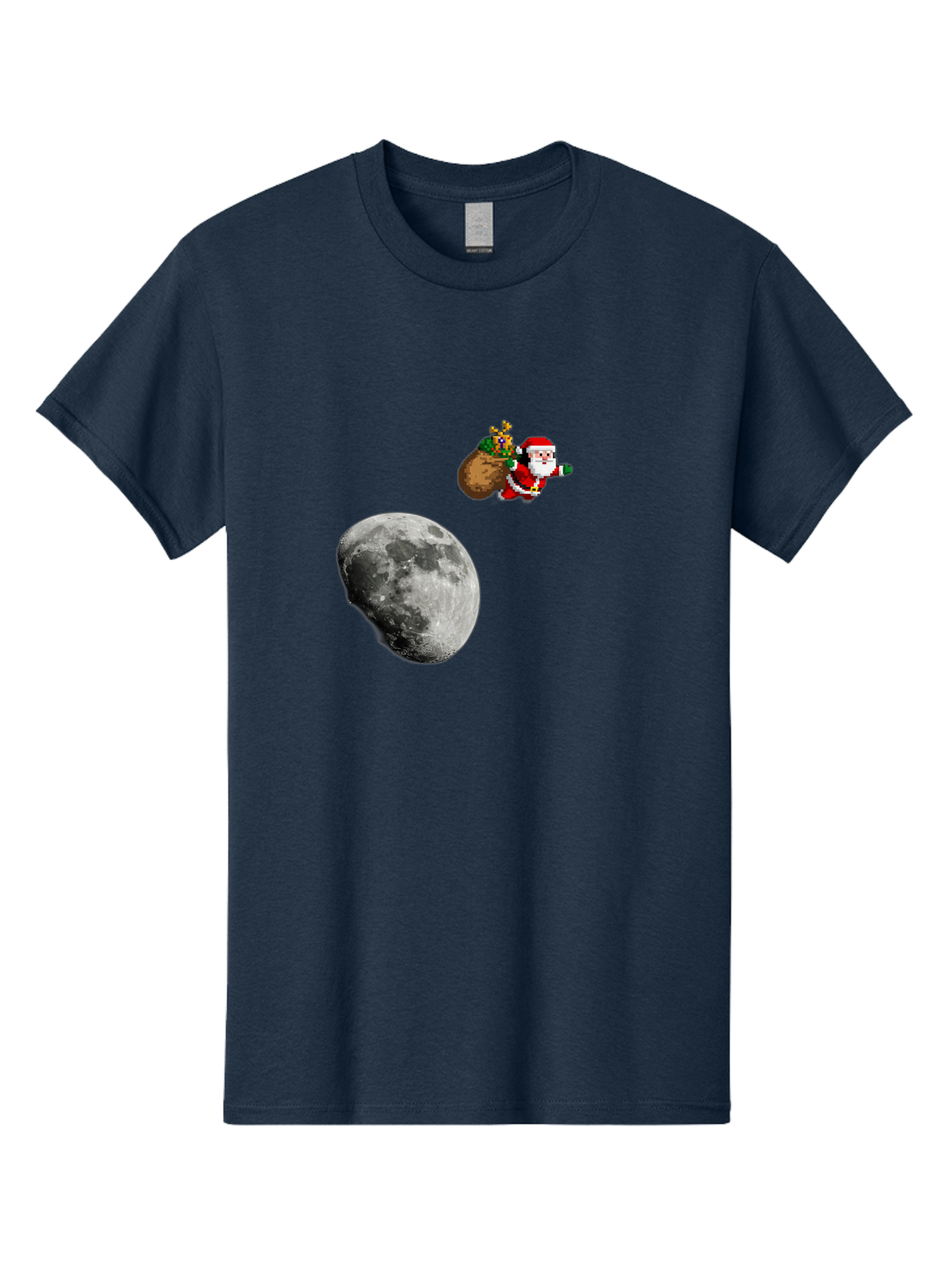 Santa-Moon Men'S Graphic Tee, 100% Cotton, Comfortable Casual Summer Wear, Machine Washable, Santa Claus Flying With Sack, Christmas Gifts, Holiday Season, Festive Atmosphere, Moonlit Night, Jolly Old Saint Nick Bac395