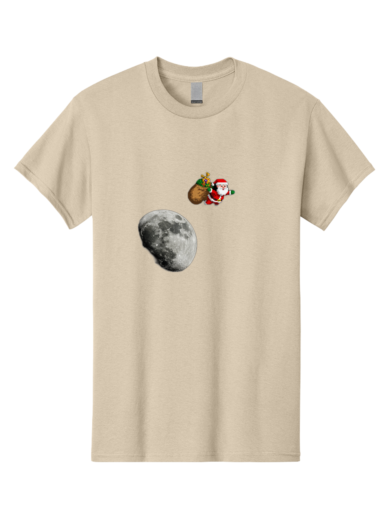 Santa-Moon Men'S Graphic Tee, 100% Cotton, Comfortable Casual Summer Wear, Machine Washable, Santa Claus Flying With Sack, Christmas Gifts, Holiday Season, Festive Atmosphere, Moonlit Night, Jolly Old Saint Nick Bac395