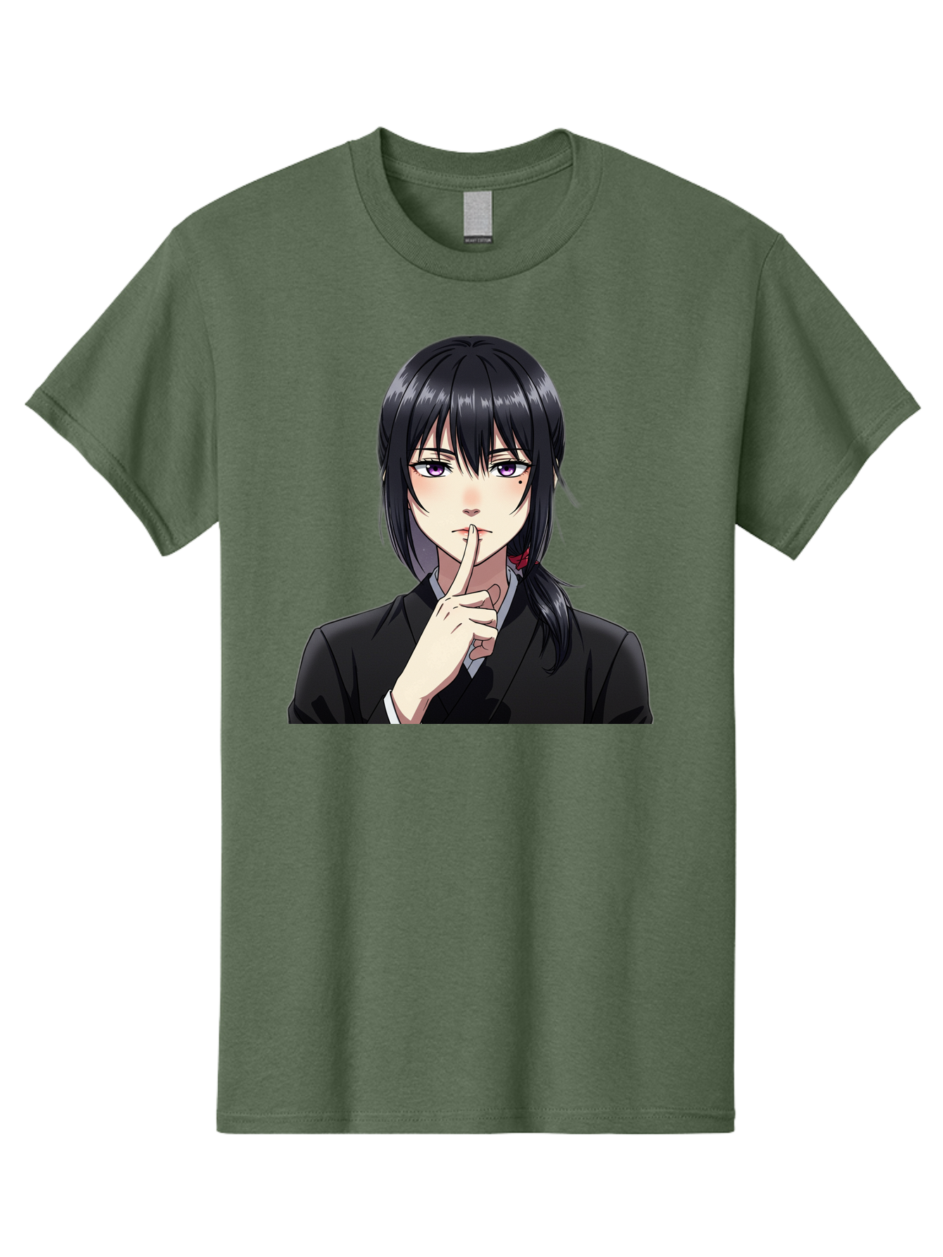Shh-Girl Men'S Graphic Tee, 100% Cotton, Comfortable Casual Summer Wear, Machine Washable, Anime Girl, Shh Gesture, Finger To Lips, Silence Indicator, Black Hair, Business Attire, Corporate Style, Secret Keeper, Quiet Sign, Manga Character Bac401